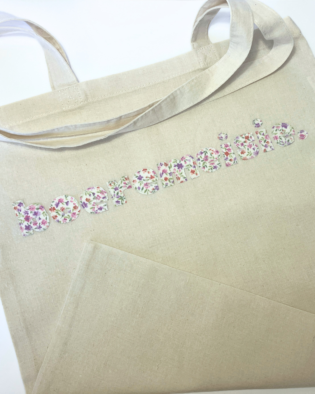 Tote Bag| Gift Bag | Raw Edge Floral Appliqué | Cheeky Afrikaans Word| Custom Word