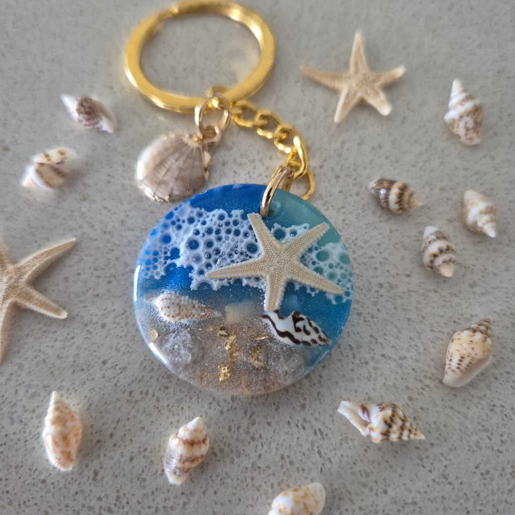 Handmade Beach-Themed Resin Keychain