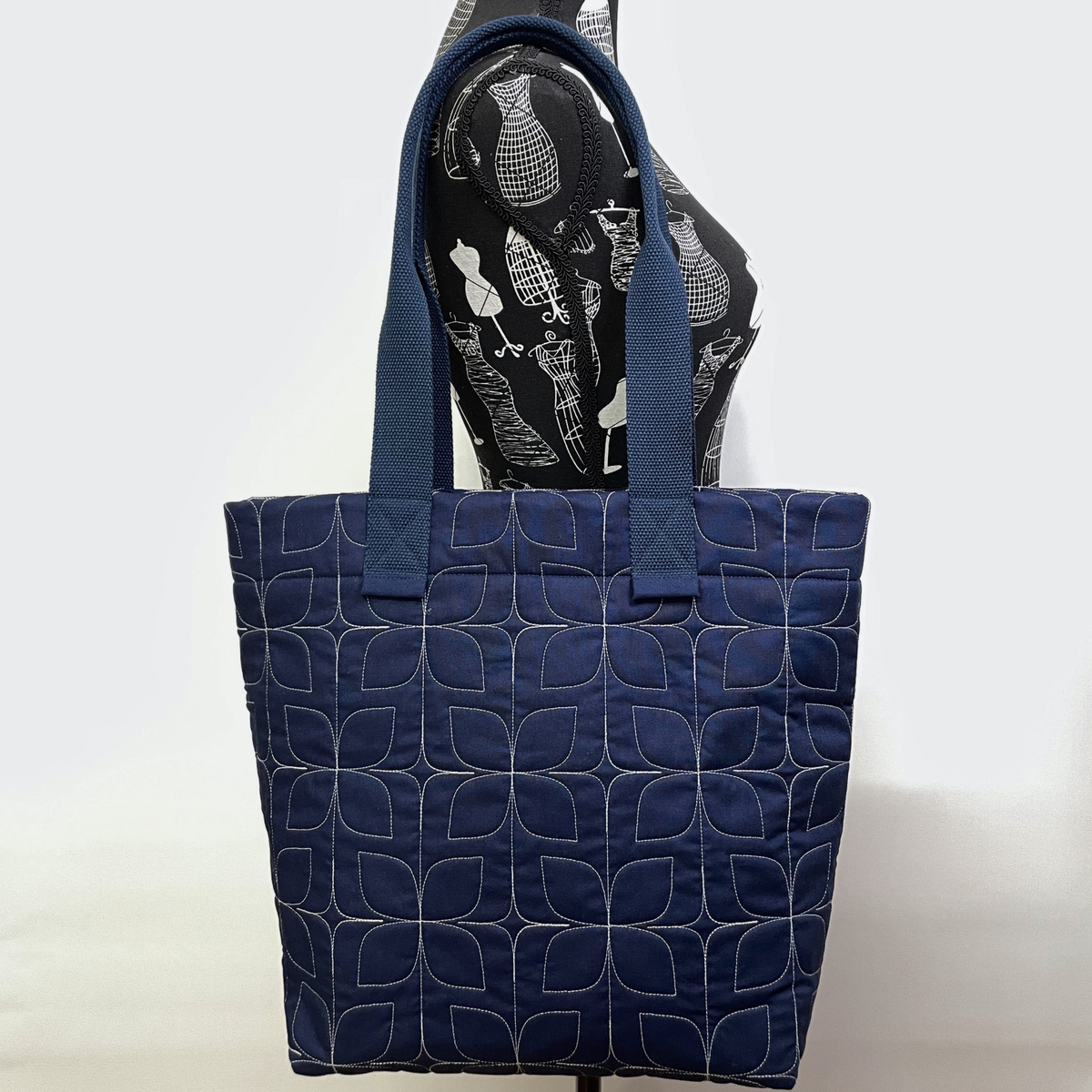 Tote Bag - Quilted Navy Blue - Shopping/Beach/Market/Everyday