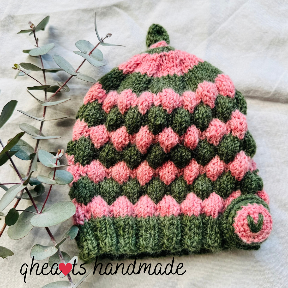 Teapot Cosy - Pink/Green - Alpaca/Merino -  4-6 cup