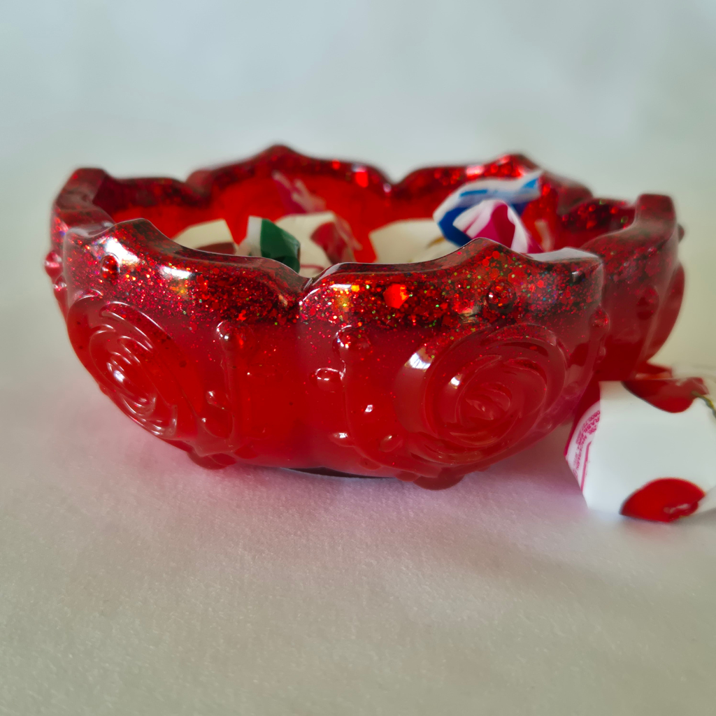 Red Glitter Resin Rose Bowl