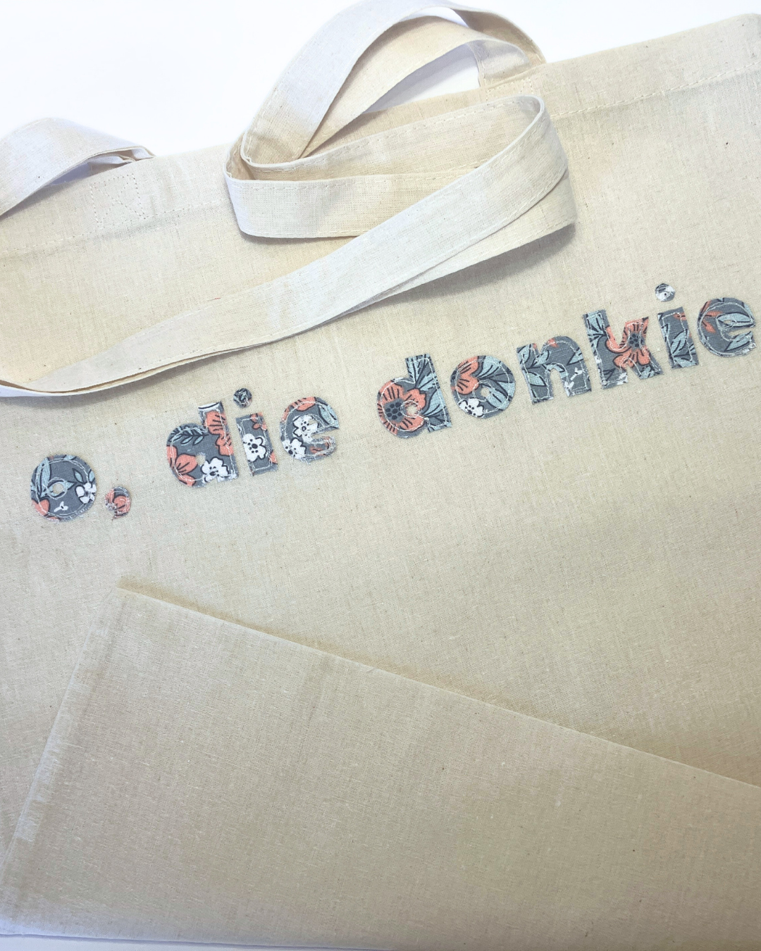 Tote Bag| Gift Bag | Raw Edge Floral Appliqué | Cheeky Afrikaans Word| Custom Word