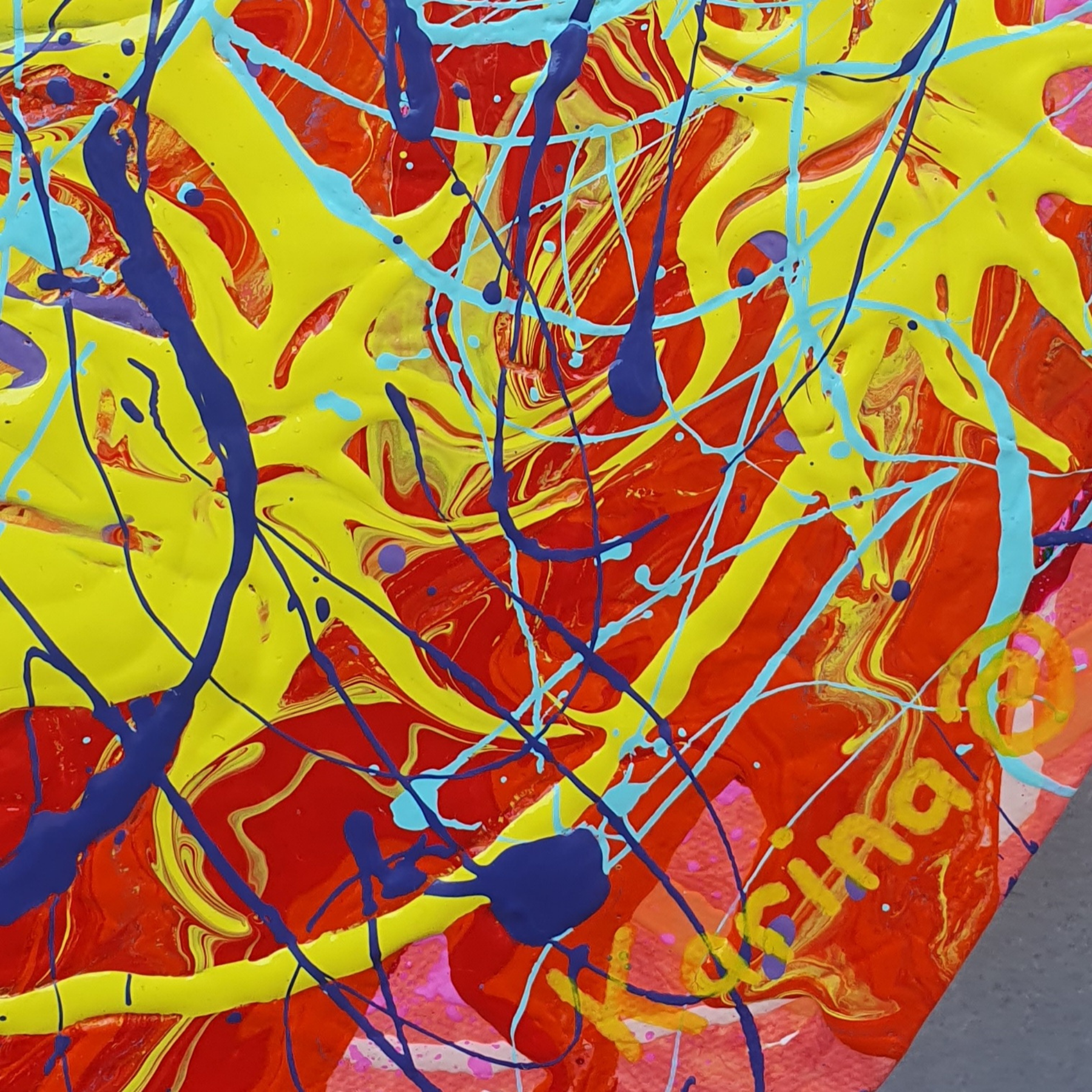 Solar Flare. Original Abstract, Hexagon Acrylic Canvas Painting.