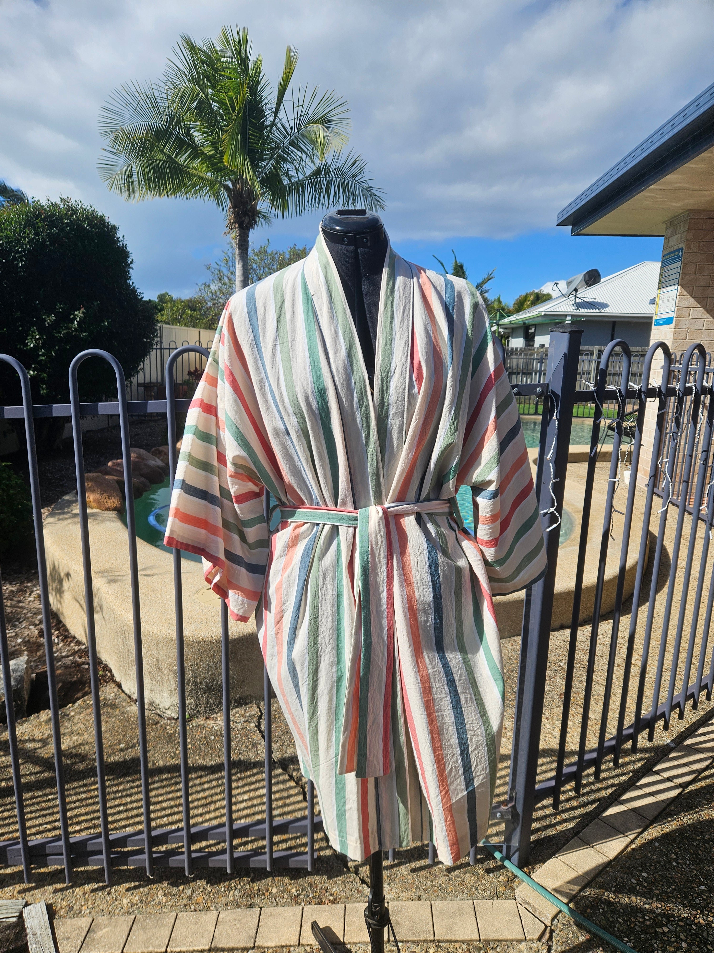 Dressing Gown 100% Cotton Summer Stripe