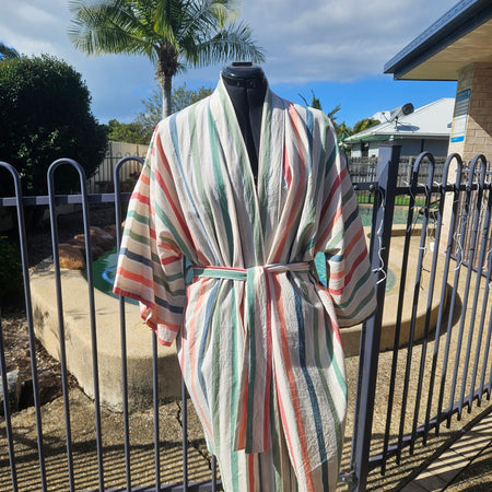 Dressing Gown 100% Cotton Summer Stripe