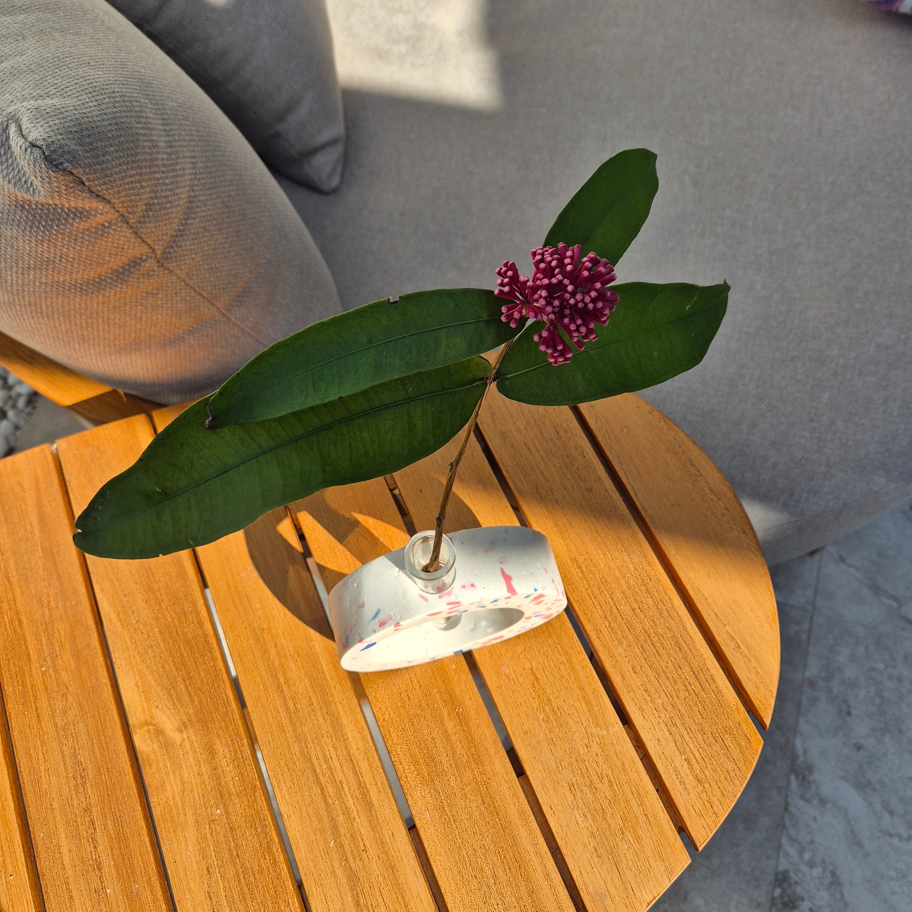 Pink and blue terrazzo concrete test tube single stem vase