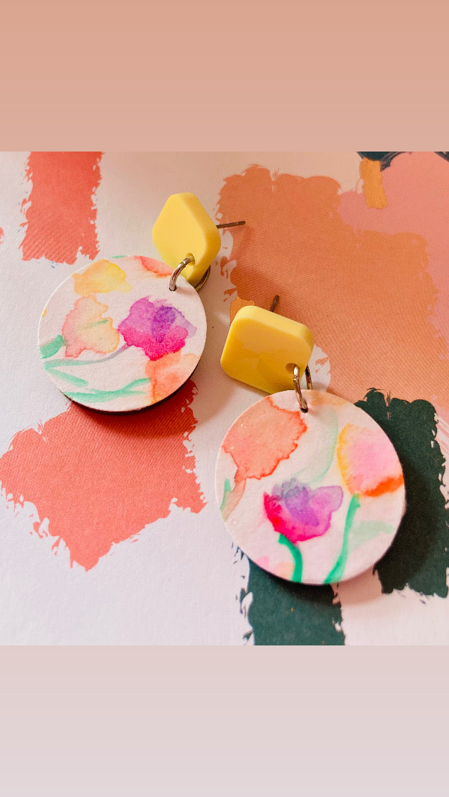 Watercolour hand painted earrings