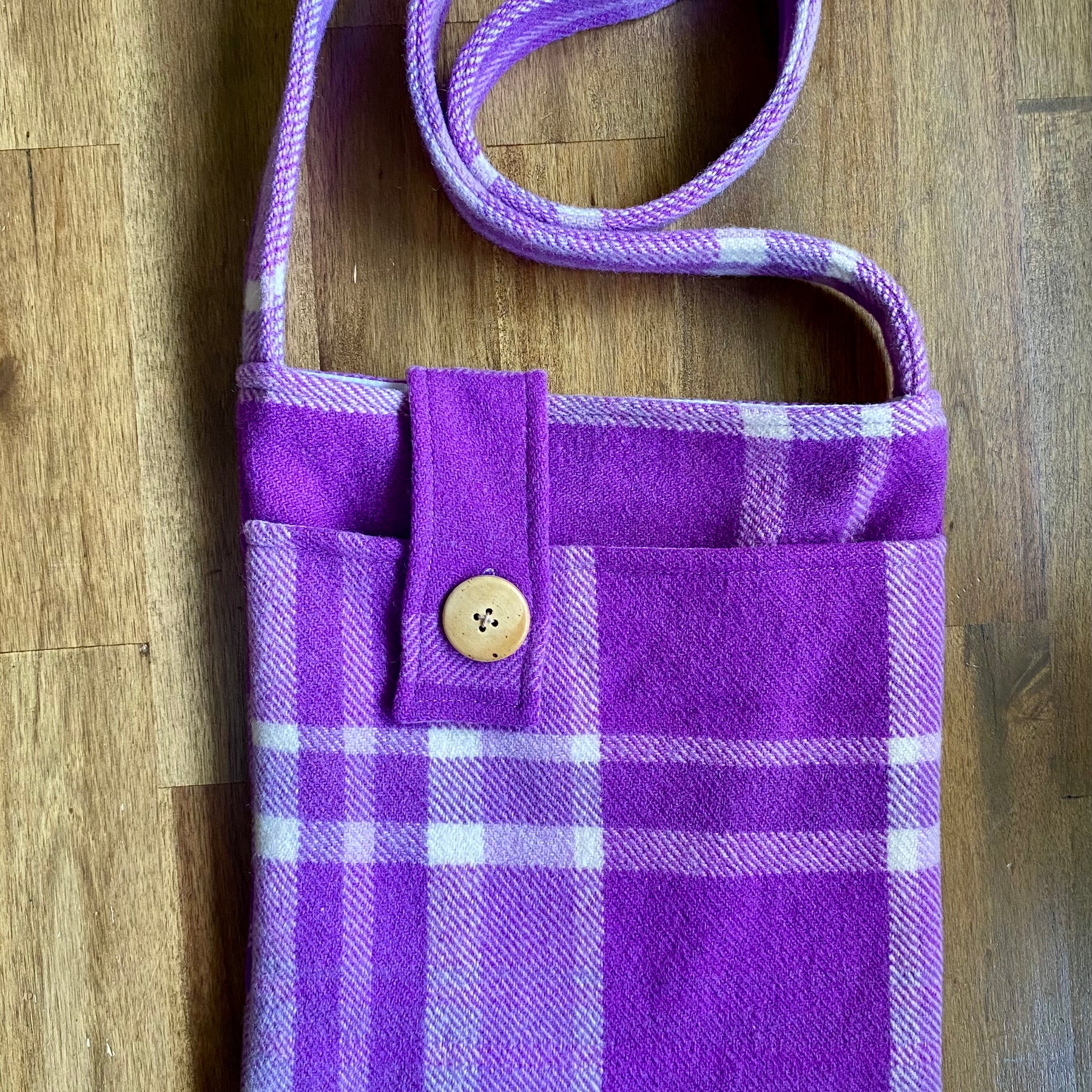 Upcycled Woollen Blanket - Cross Body Bag - Purple