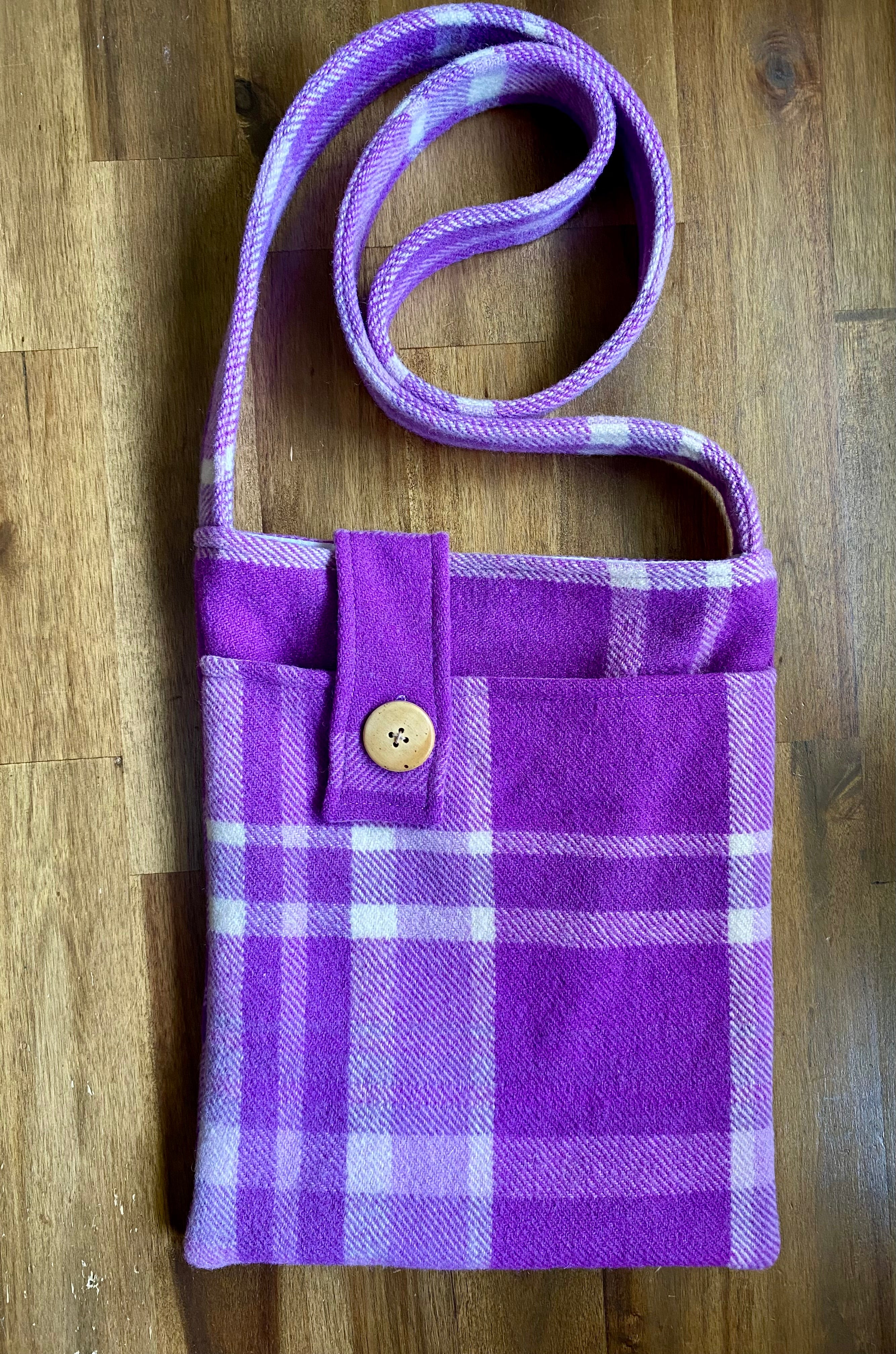 Upcycled Woollen Blanket - Cross Body Bag - Purple