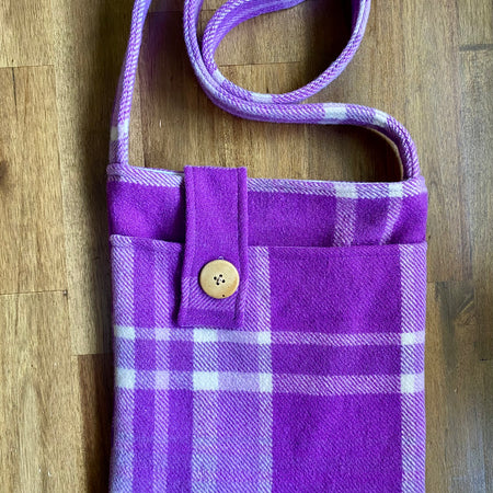 Upcycled Woollen Blanket - Cross Body Bag - Purple