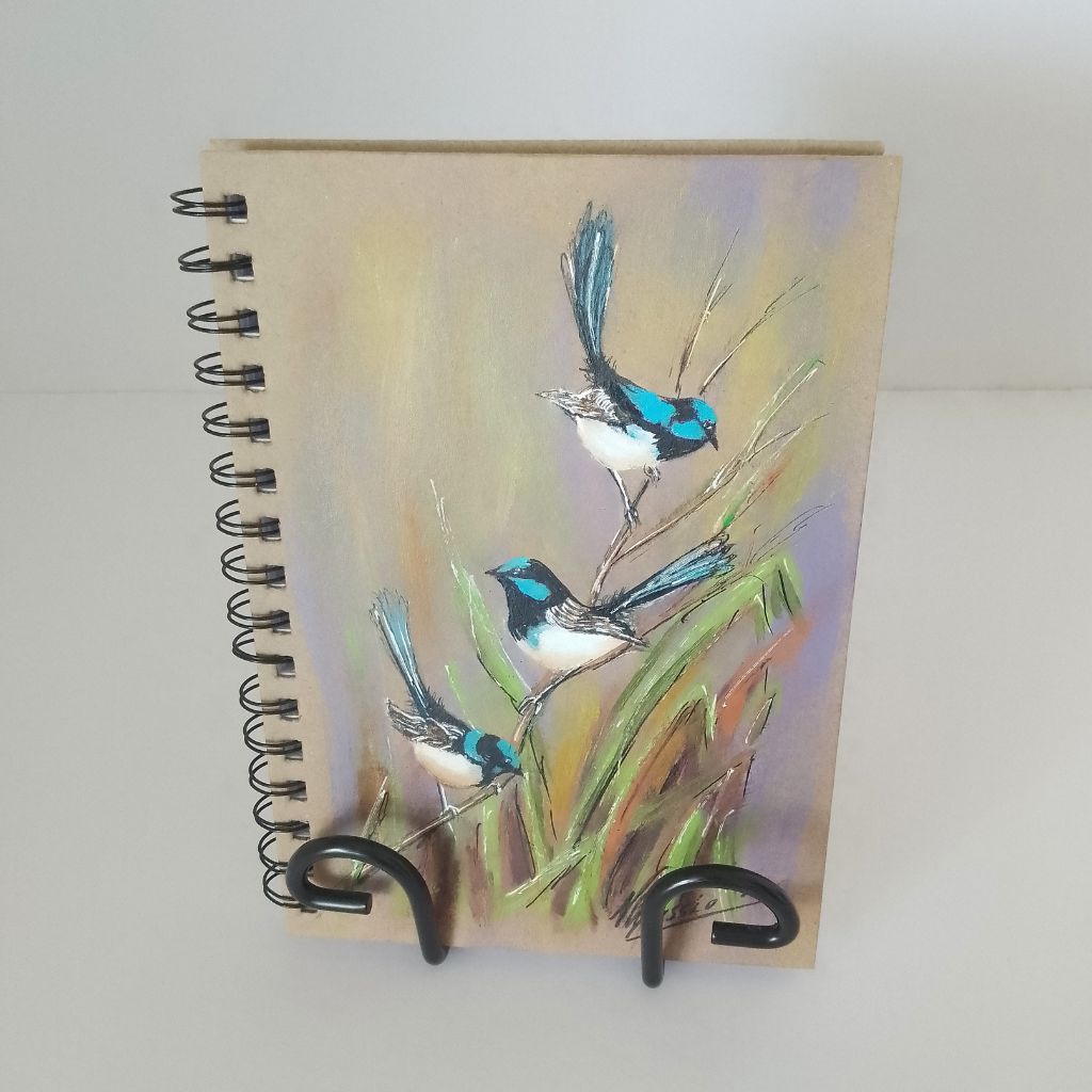Blue Wren Handpainted notebook - Size A5. Lined.