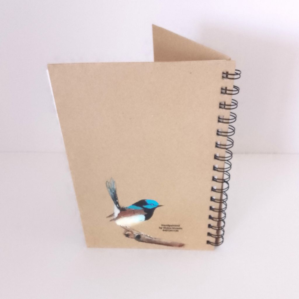 Blue Wren Handpainted notebook - Size A5. Lined.