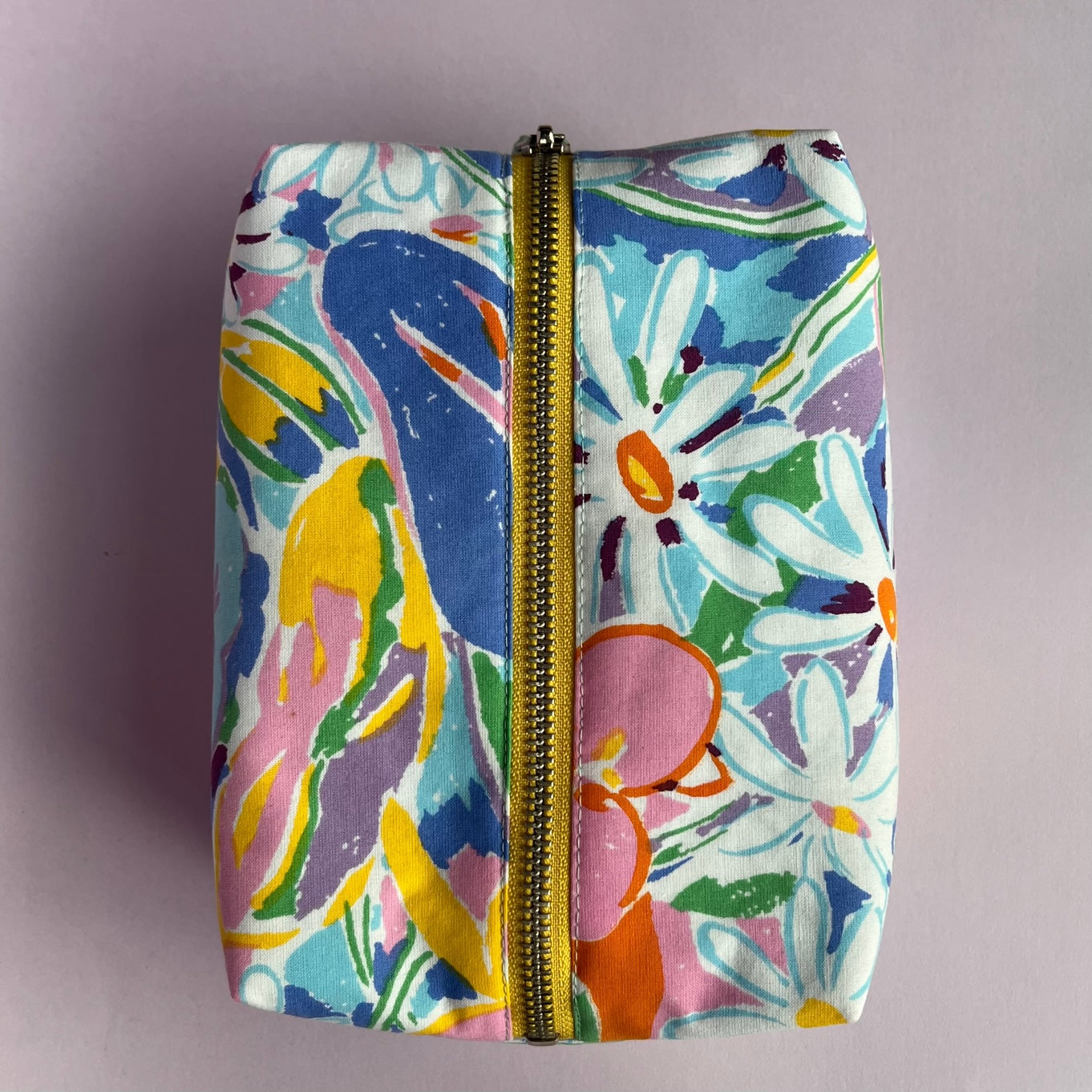 Floral colourful, repurposed vintage fabric box POUCH