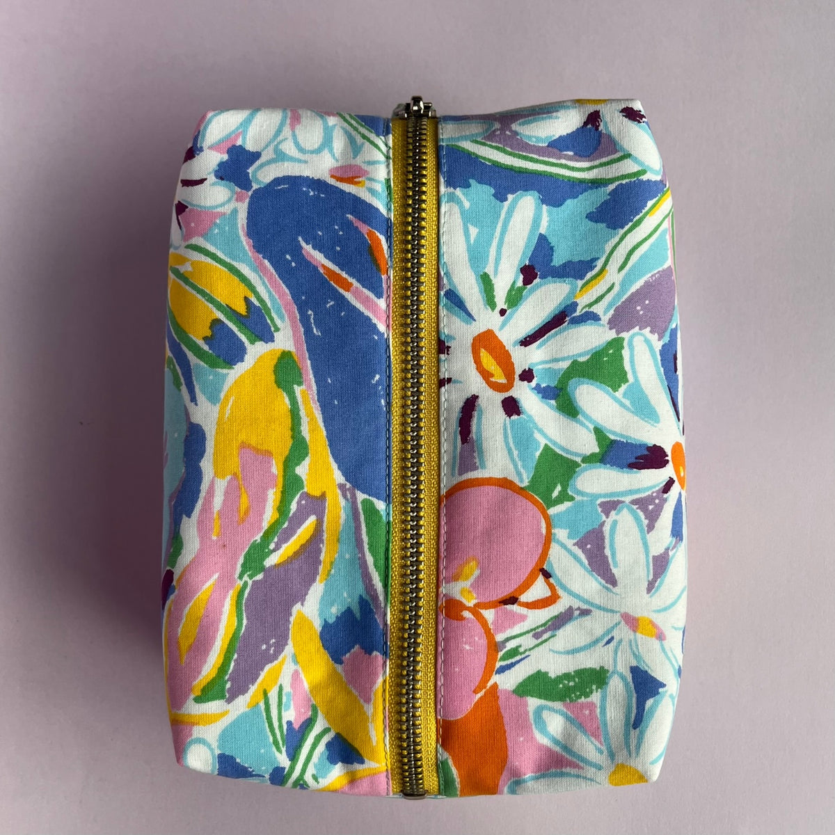 Floral colourful, repurposed vintage fabric box POUCH
