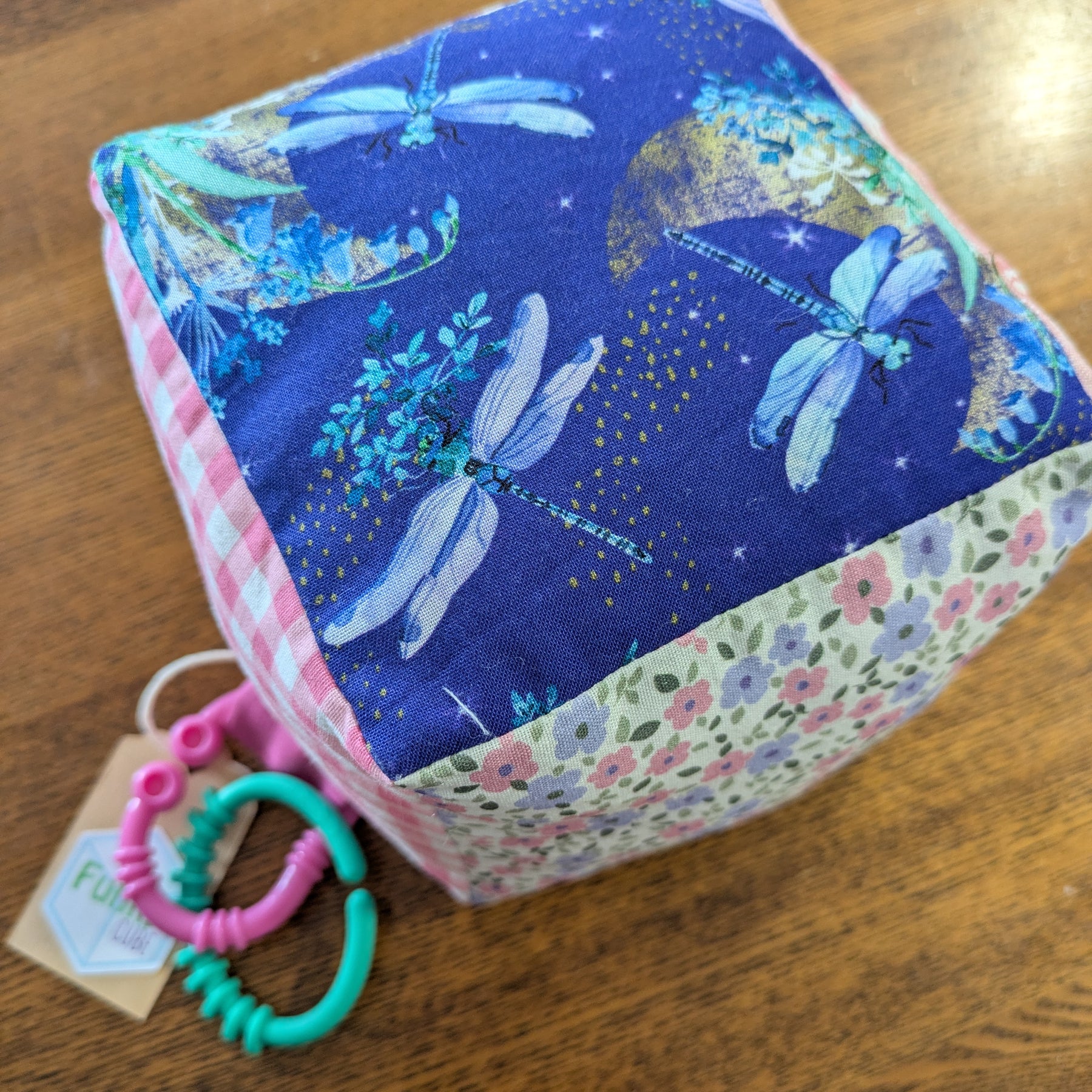 Dragon Fly, Floral, Pink Check Soft Baby Cube
