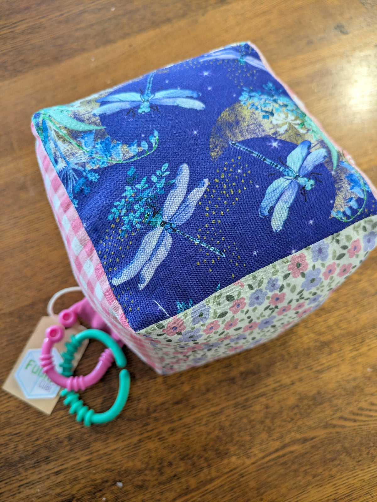 Dragon Fly, Floral, Pink Check Soft Baby Cube