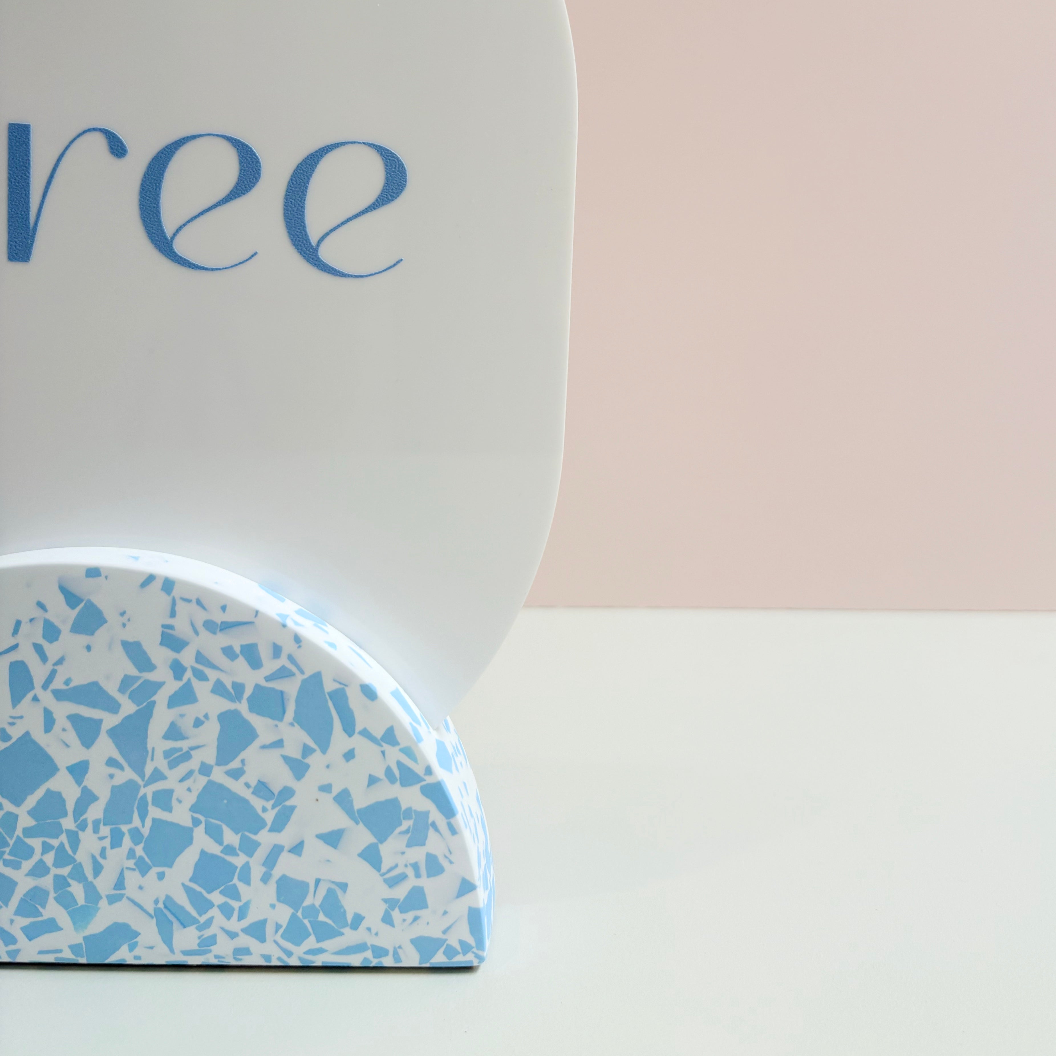 Wedding table numbers, blue and white eco resin terrazzo