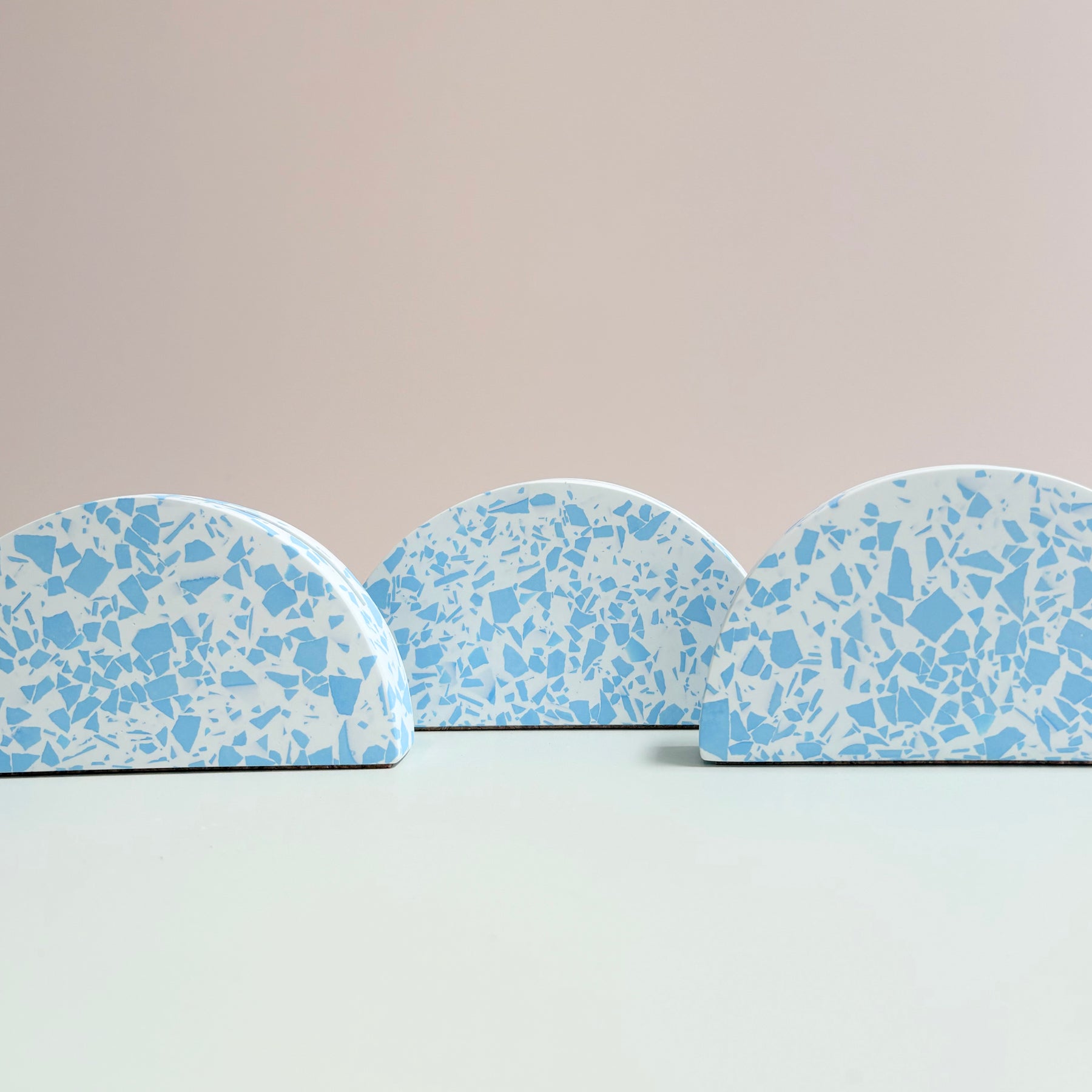 Wedding table numbers, blue and white eco resin terrazzo