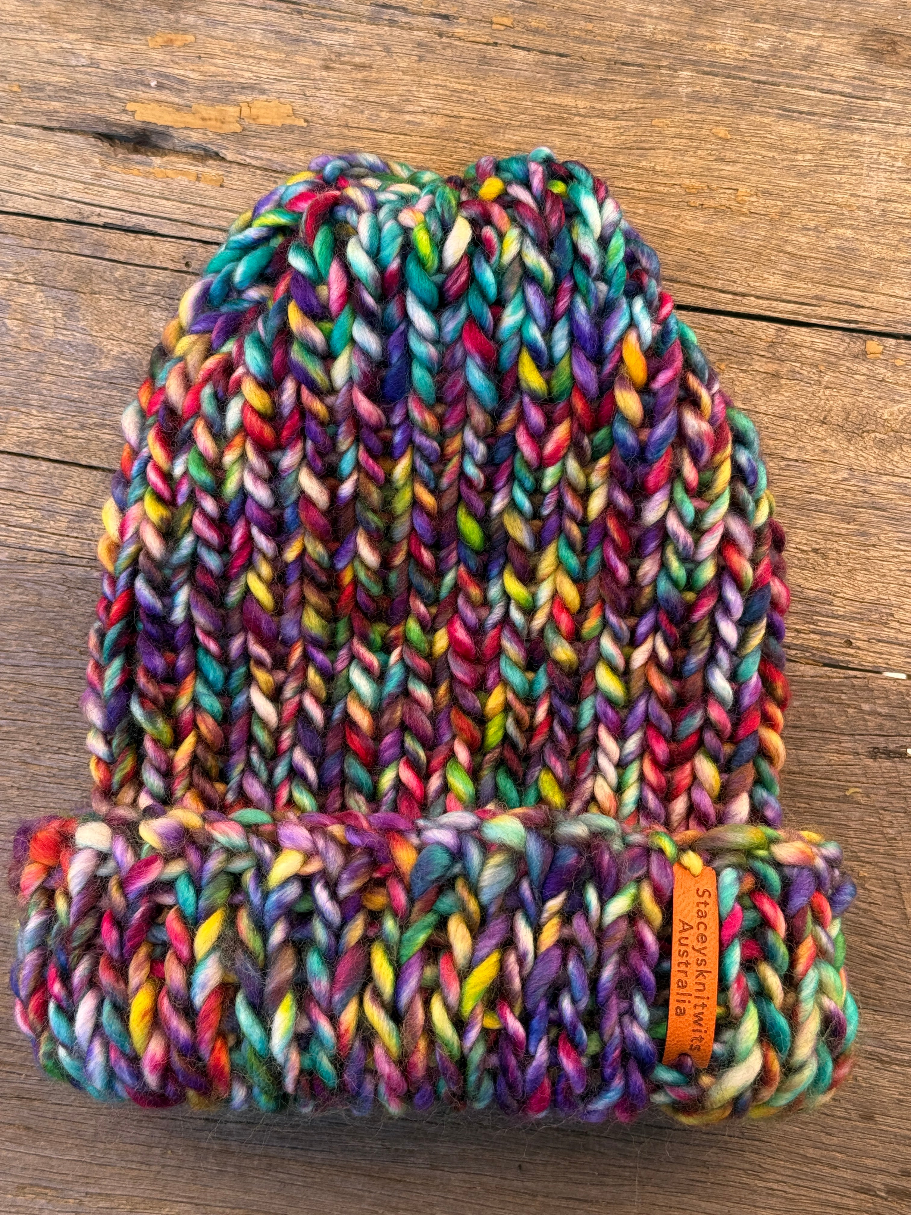 Hand knitted beanie, merino beanie, rainbow beanie