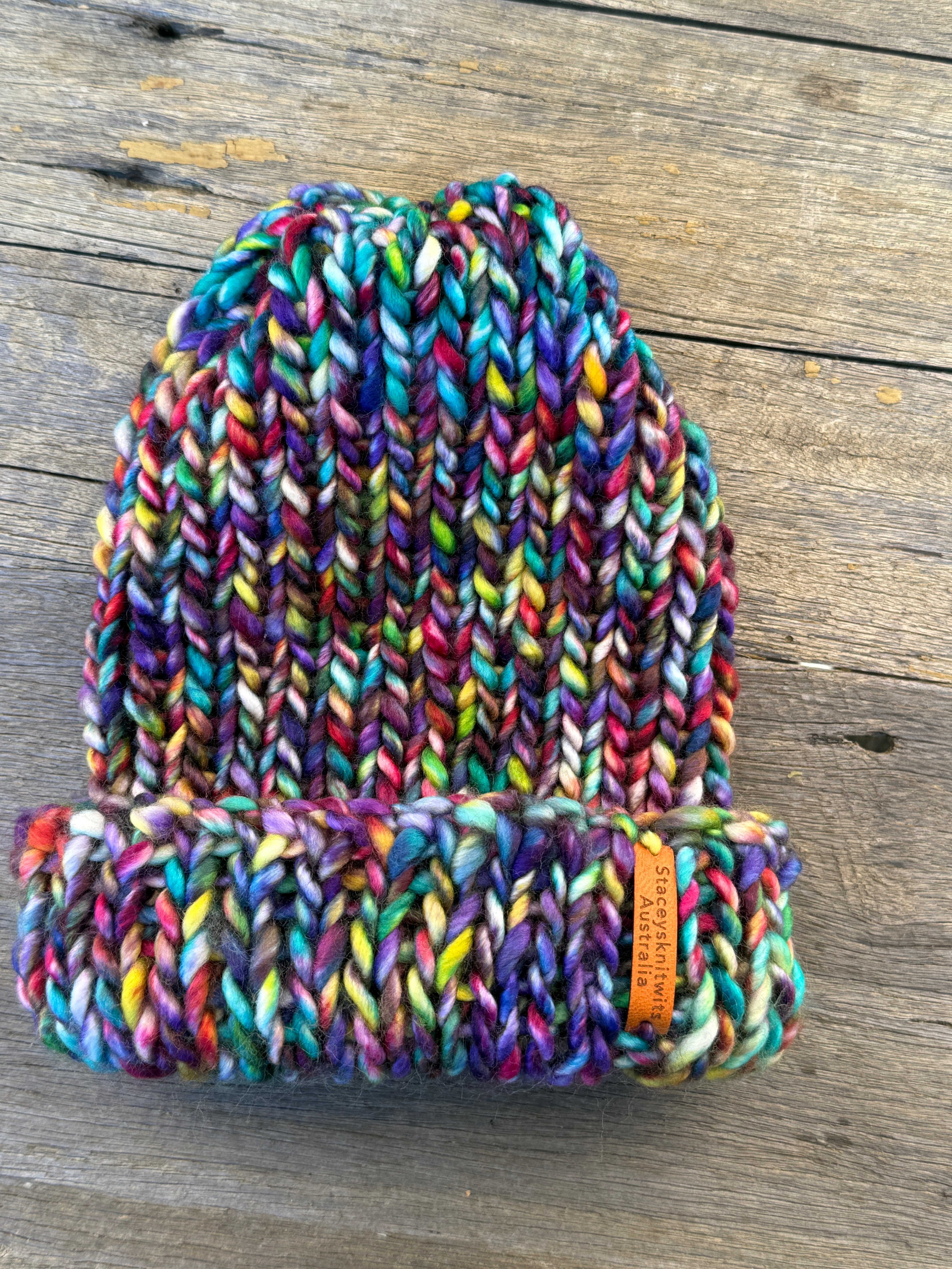 Hand knitted beanie, merino beanie, rainbow beanie