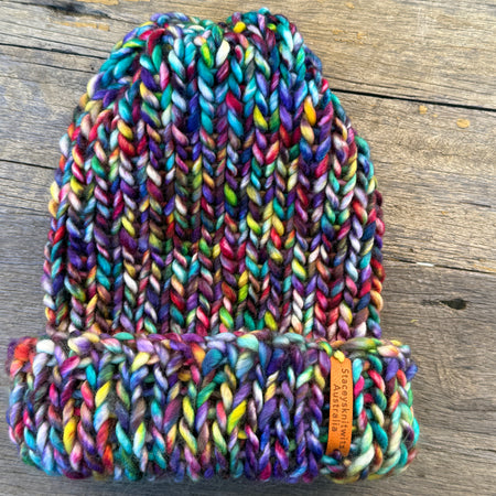 Hand knitted beanie, merino beanie, rainbow beanie