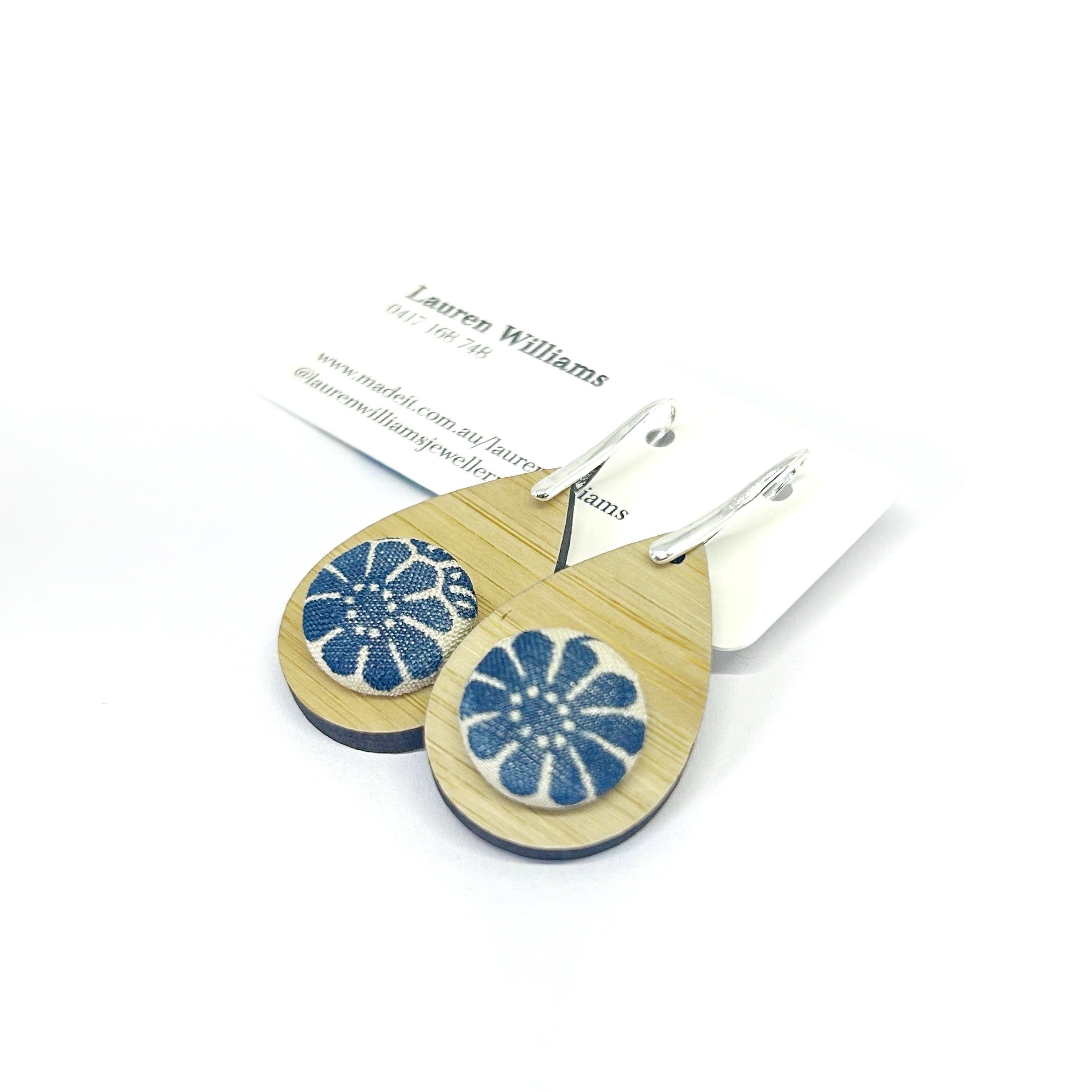 Kimono XL Tear Drop Earrings - Blue Daisy