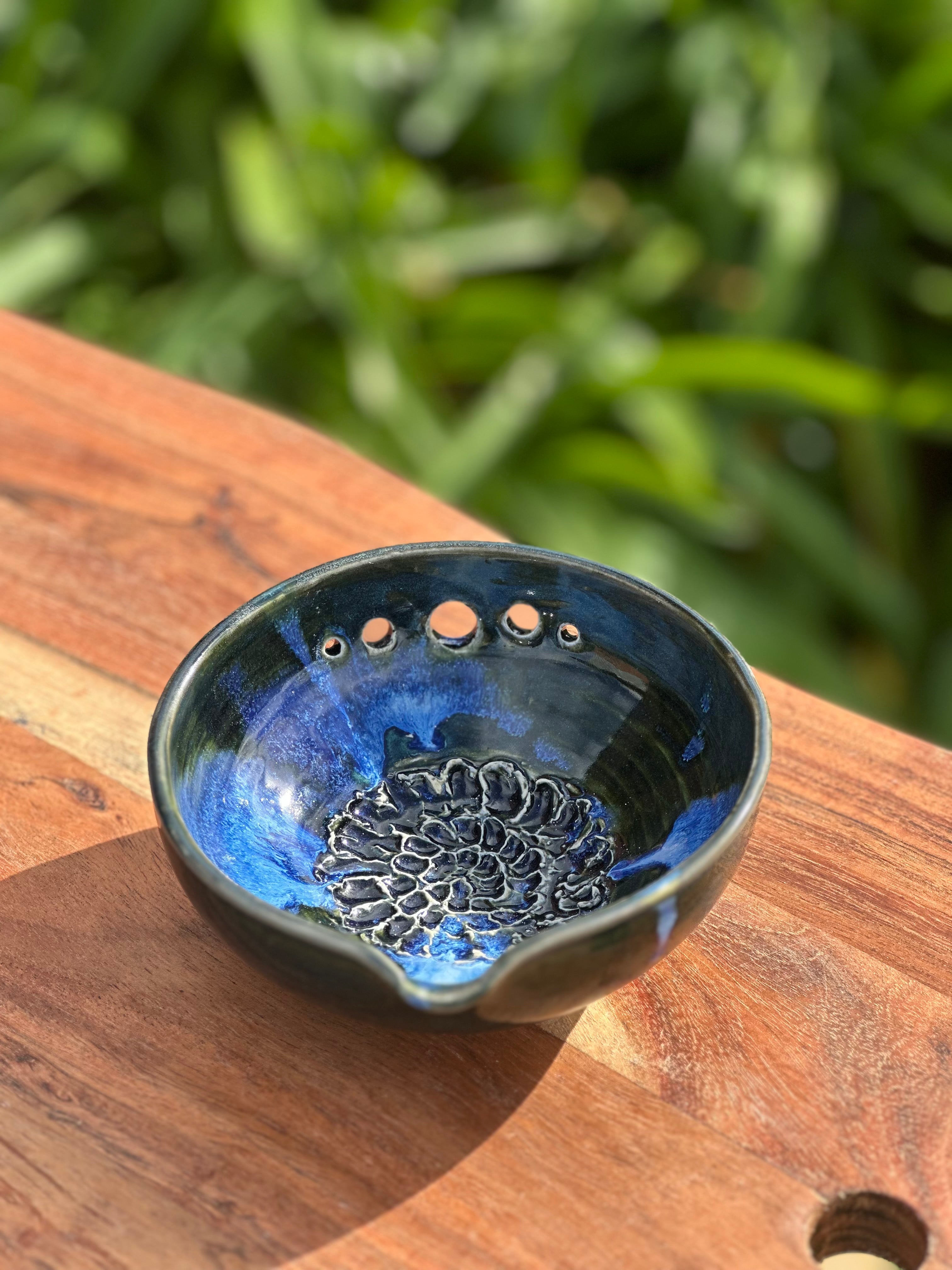 Ocean Eyes Garlic Grater + Herb Stripper Ceramic Bowl