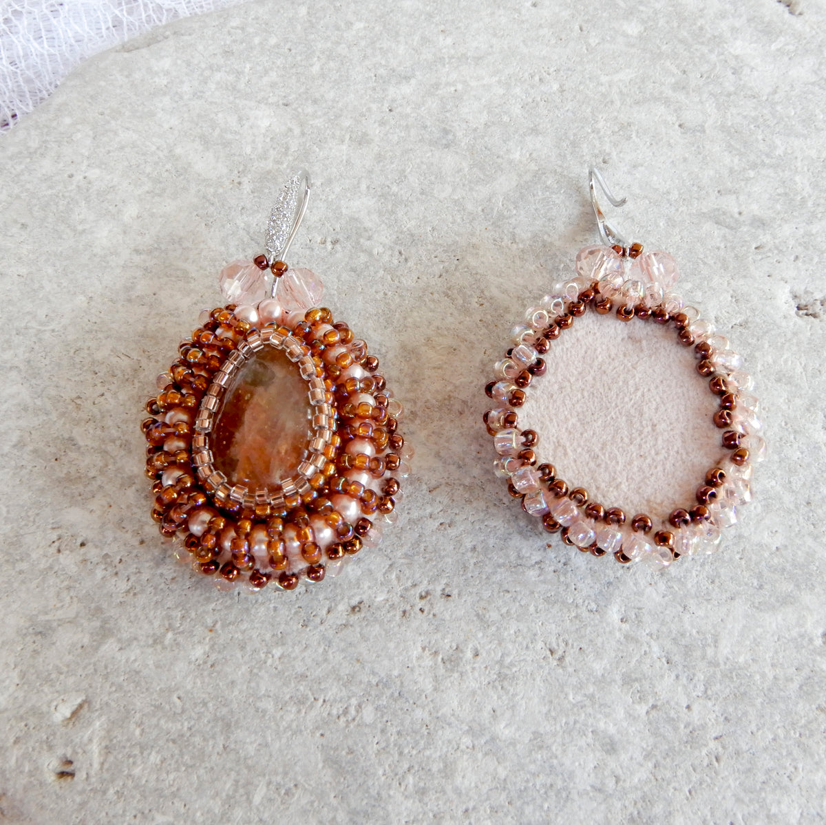 Bead Embroidered Goldstone & Crystal Earrings