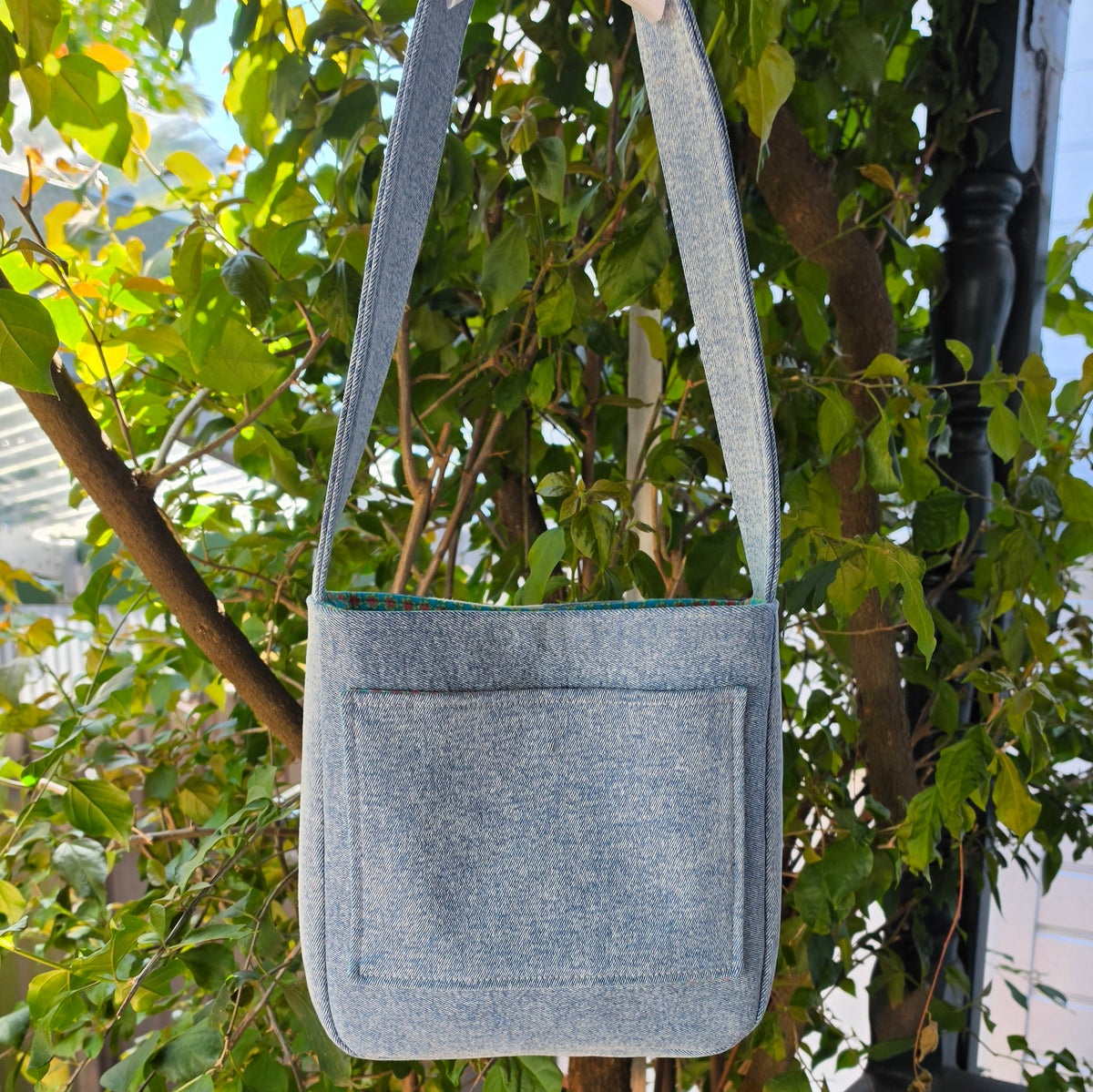 Upcycled Denim Jeans & Pre-loved Fabrics Checkered Handbag