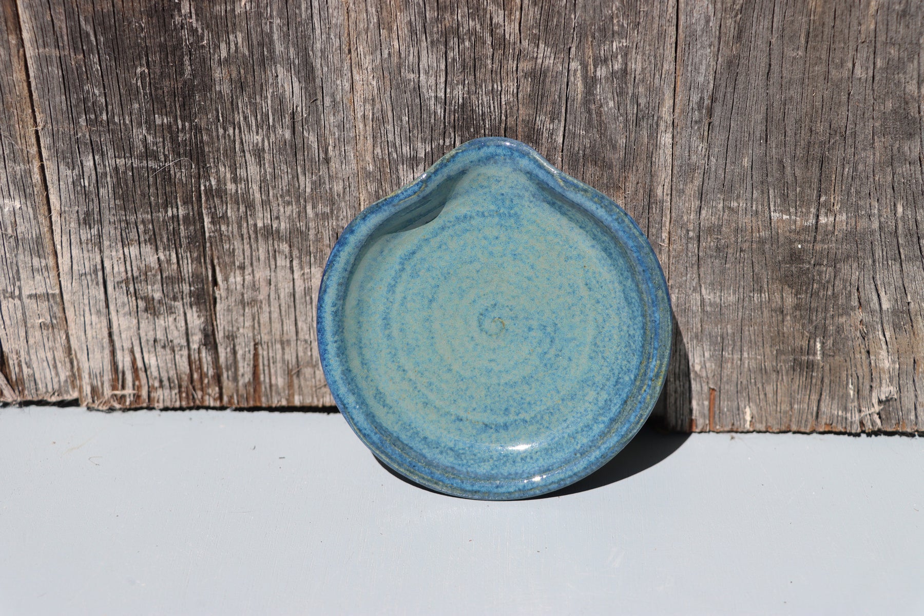 Stoneware Spoon Rest: Speckled blue green