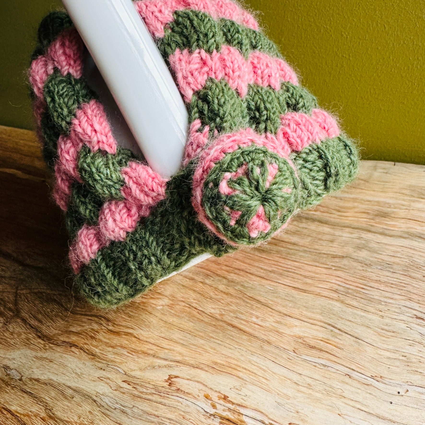 Teapot Cosy -Pink and Green - Alpaca/Merino -  4-6 cup
