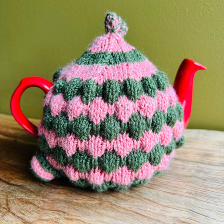 Teapot Cosy -Pink and Green - Alpaca/Merino -  4-6 cup