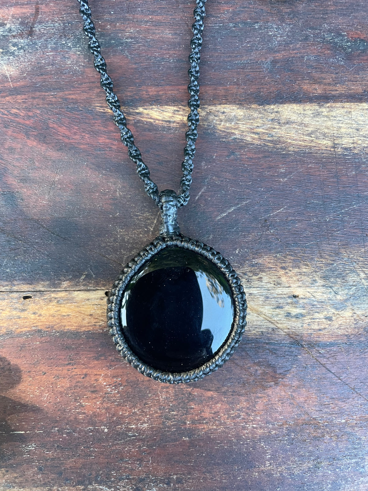 Black Obsidian Pendant, macrame necklace adjustable