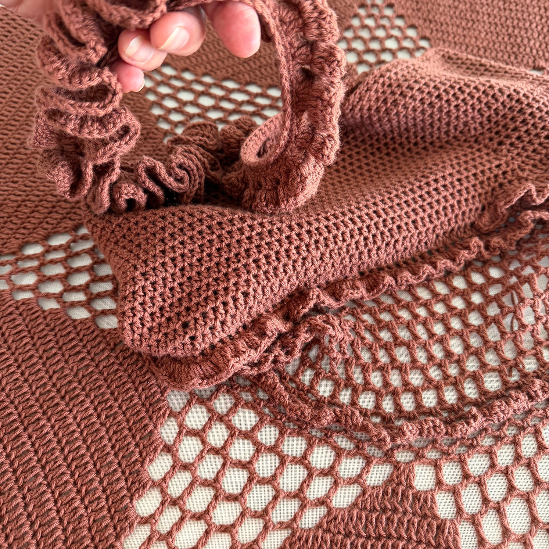 Chocolate Ruffle Crochet Dress