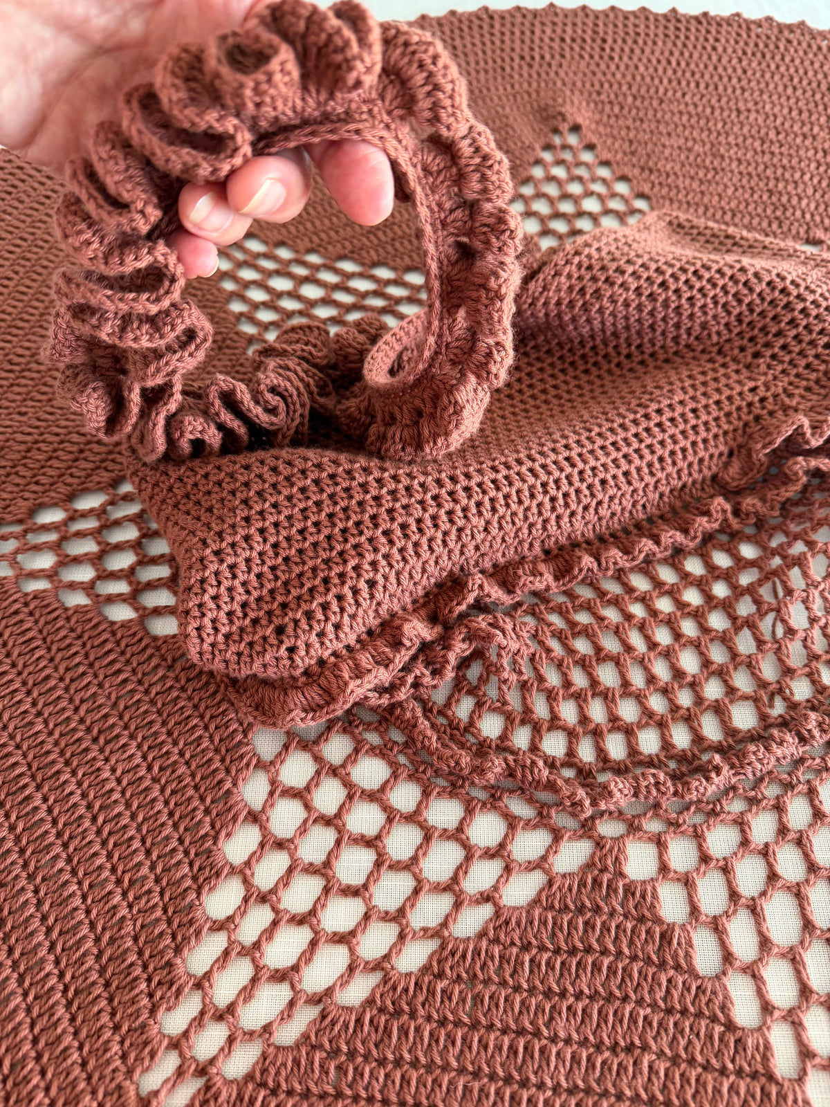 Chocolate Ruffle Crochet Dress