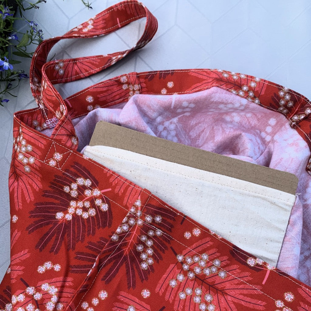 Raspberry Wattle canvas tote bag