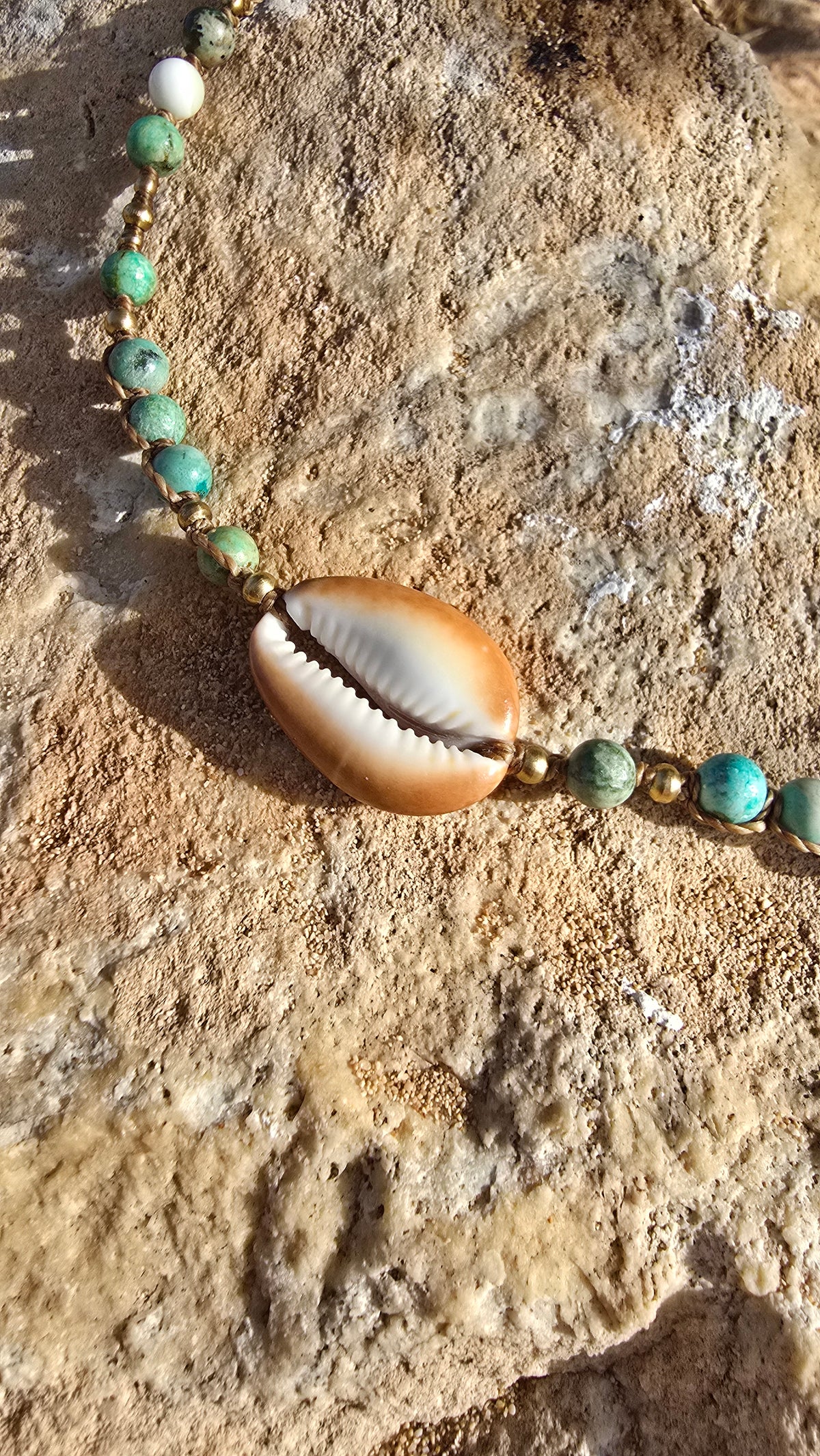 Cowrie Necklace with Peruvian Turquoise