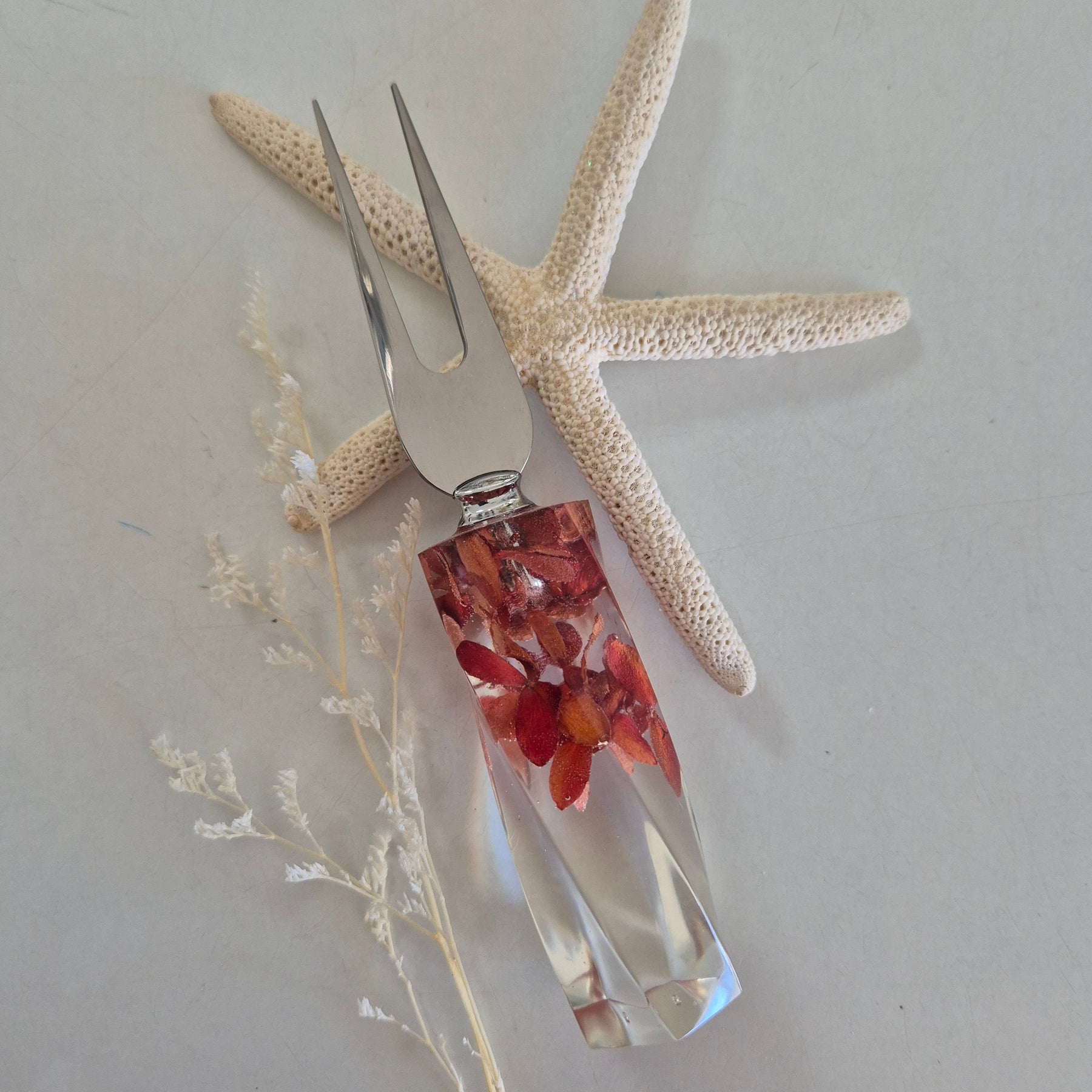 Handmade resin cheese knives with inlaid stones or botanicals