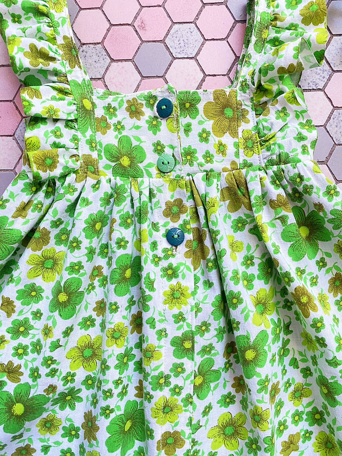 Size 2 Girls’ Dress in Vintage Green Floral Cotton