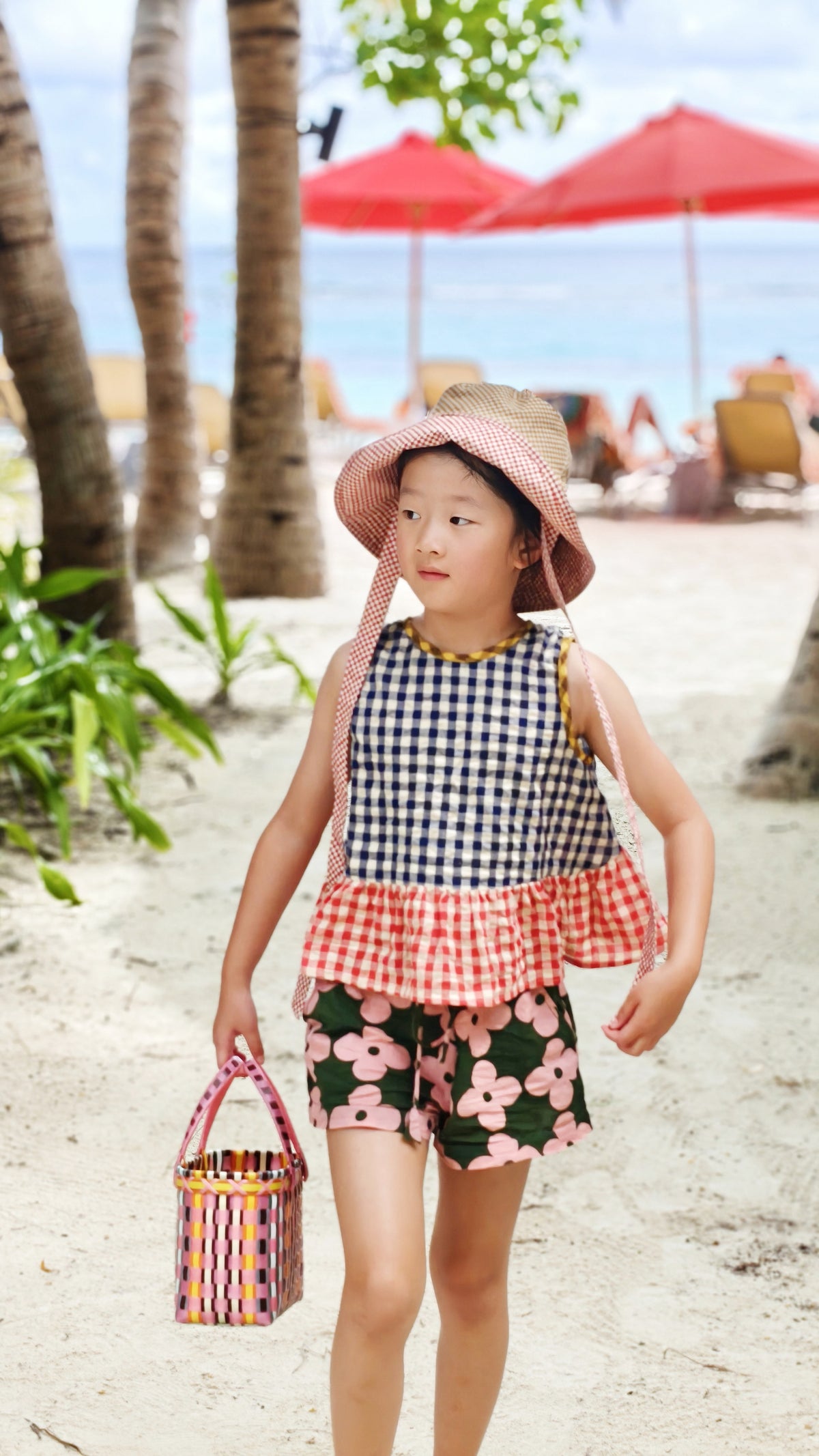 Kids Summer Reversible Sun, Gingham Kids Sun Hat