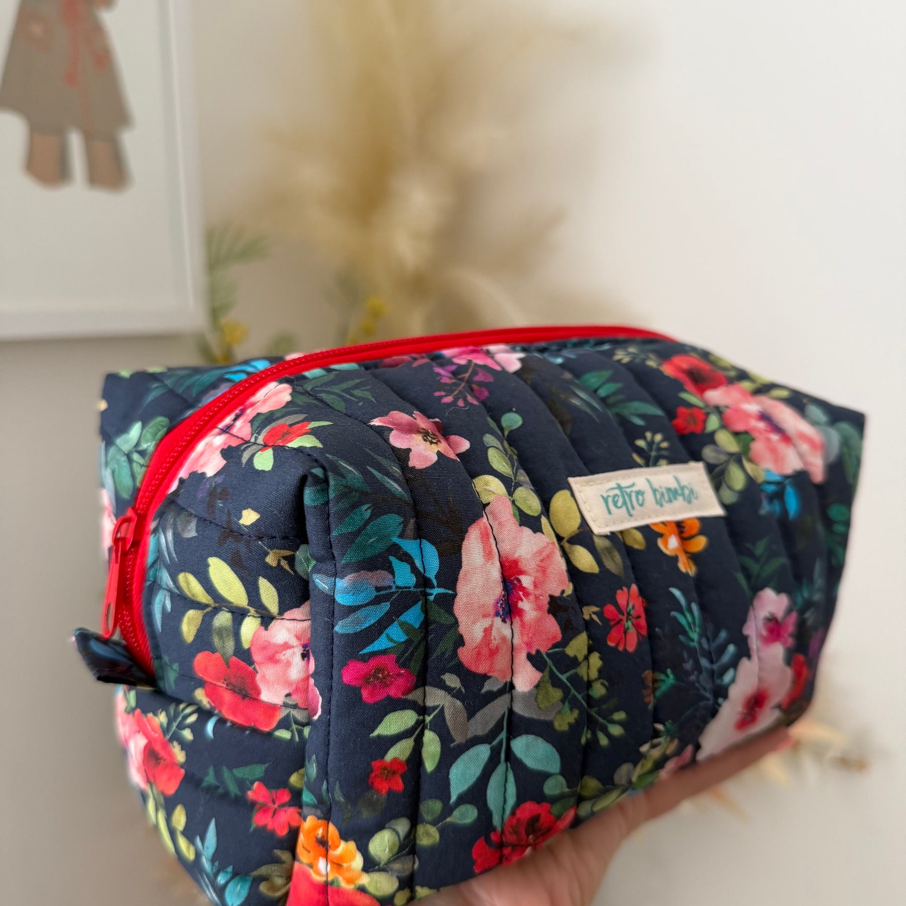 Boxy Zipper Pouch - Navy Floral