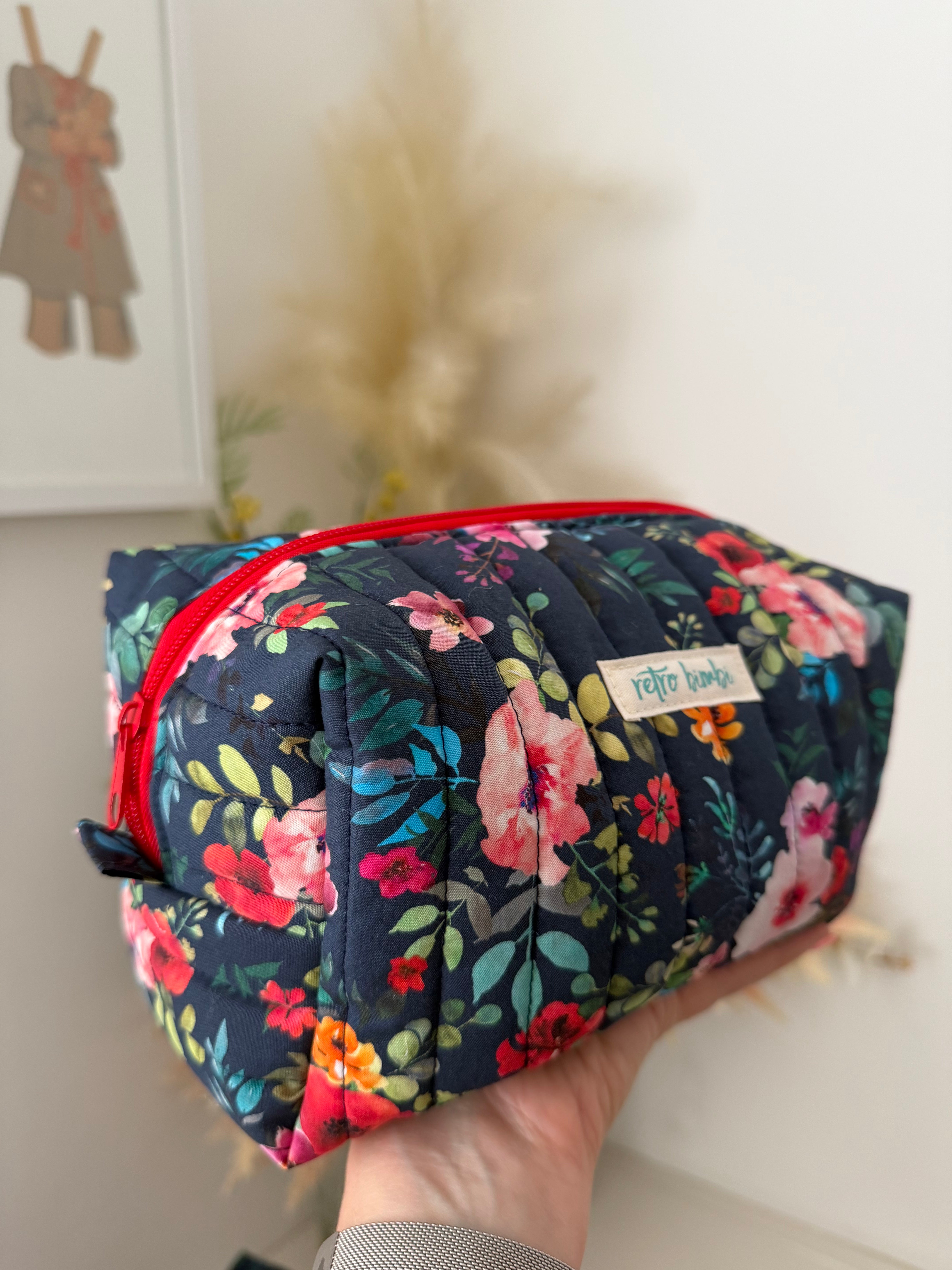 Boxy Zipper Pouch - Navy Floral