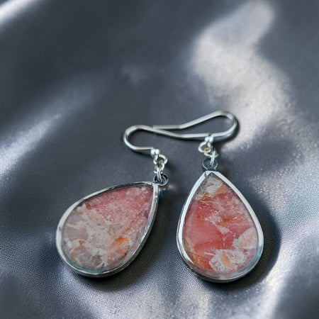 Teardrop Polymer Clay Earrings - Peach and Cream Stone with Fishhook