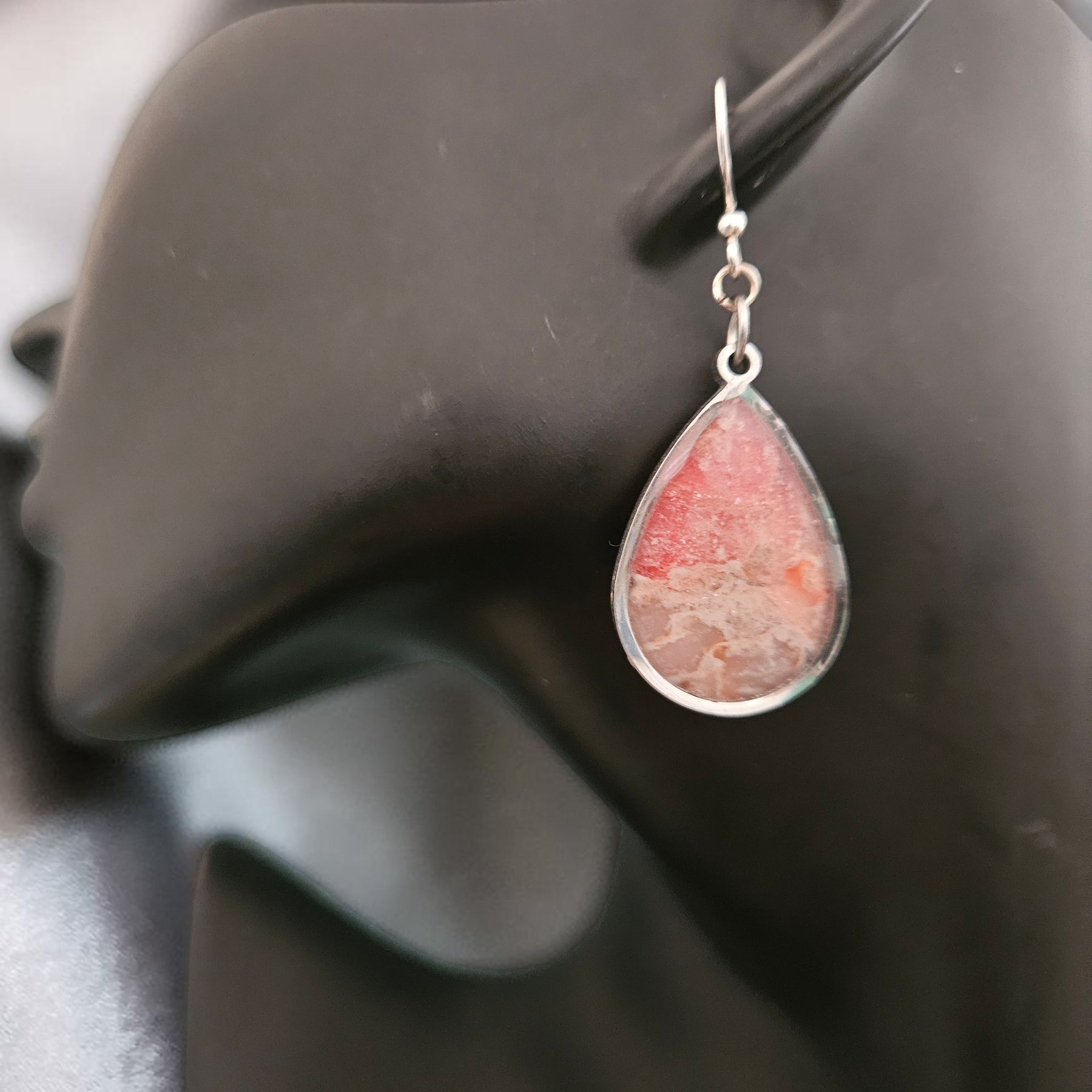 Teardrop Polymer Clay Earrings - Peach and Cream Stone with Fishhook