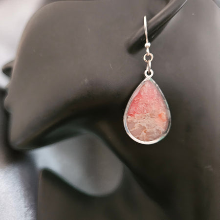 Teardrop Polymer Clay Earrings - Peach and Cream Stone with Fishhook
