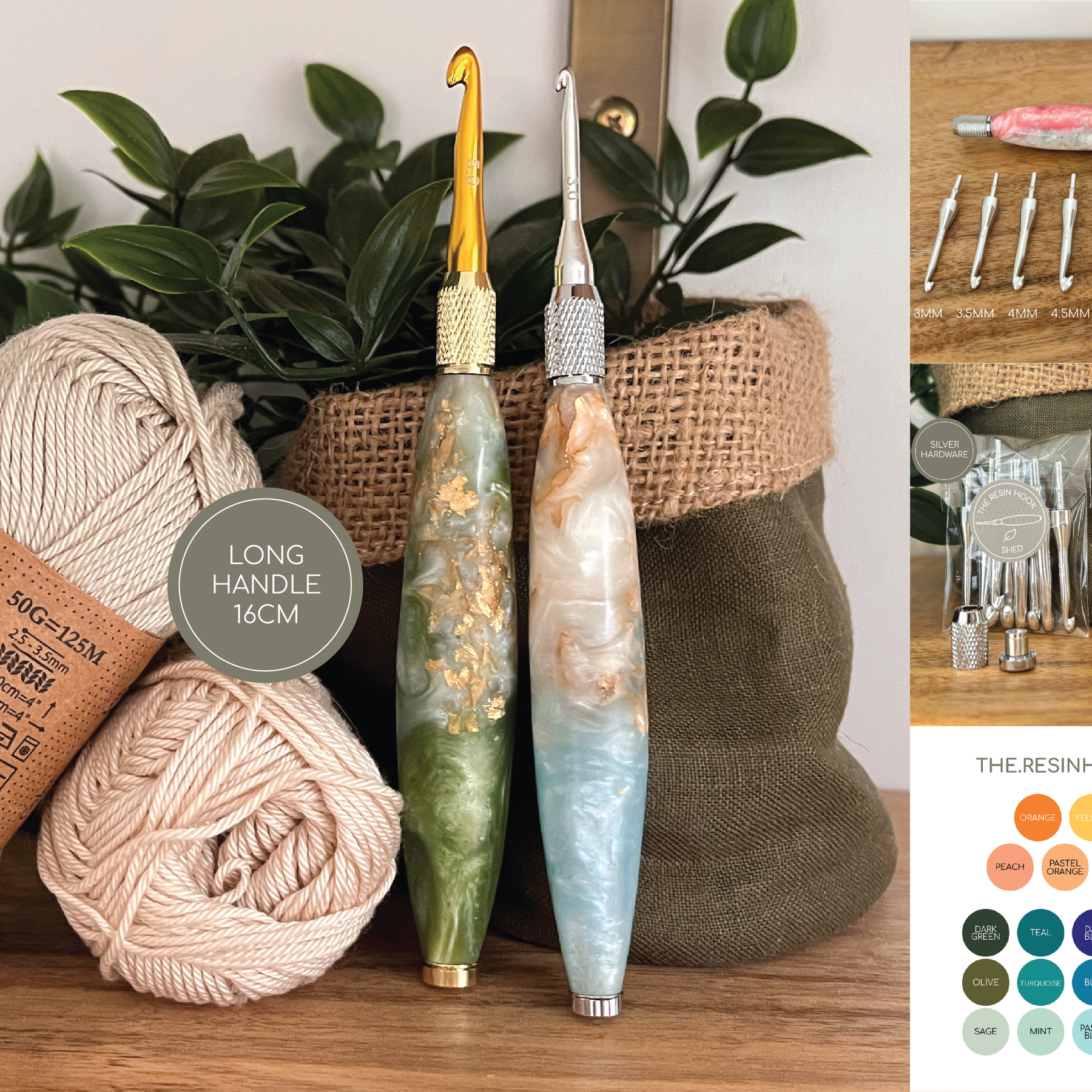 Custom Resin Interchangeable Crochet Hook Handle Set - Long Handle