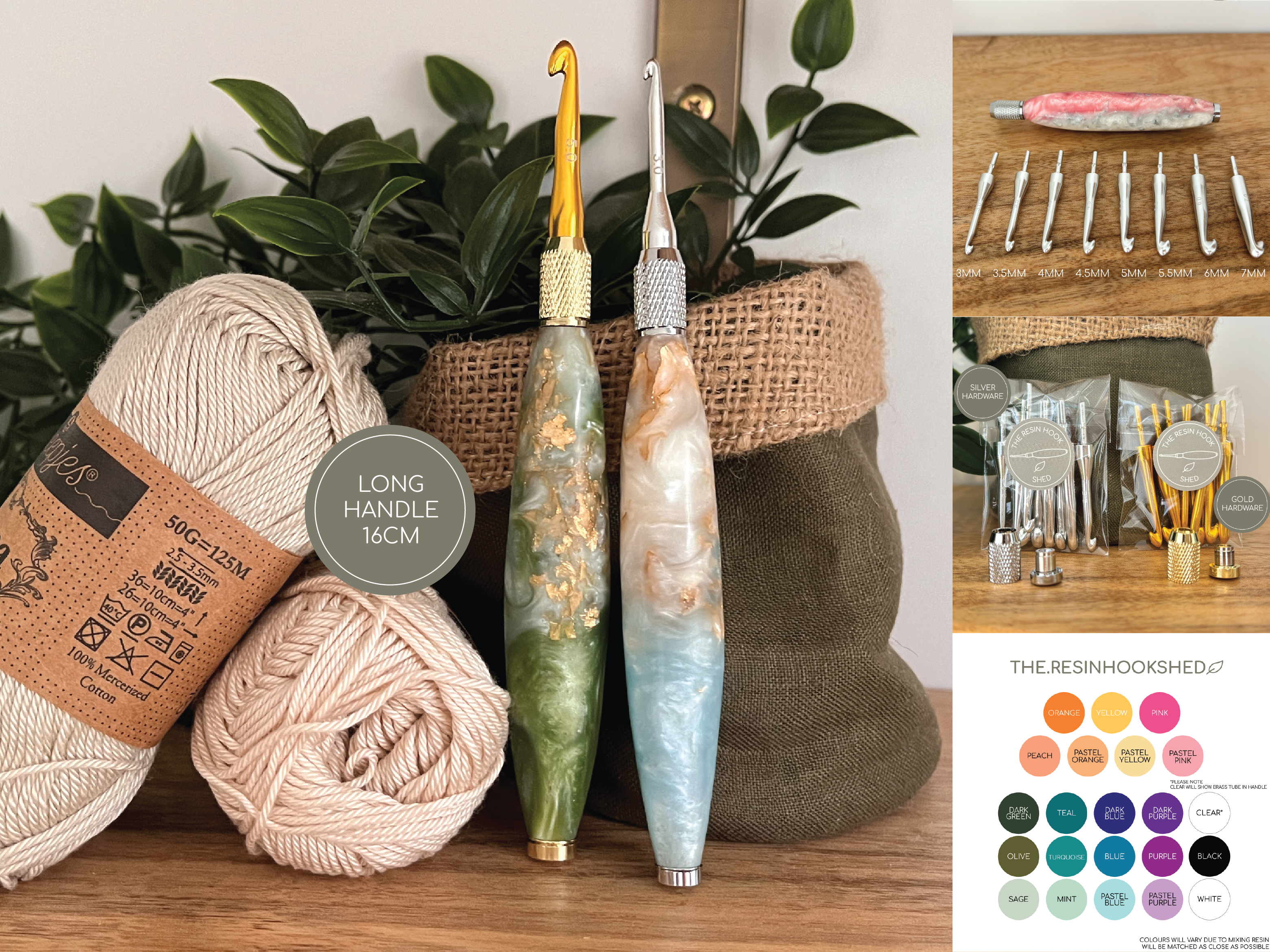 Custom Resin Interchangeable Crochet Hook Handle Set - Long Handle