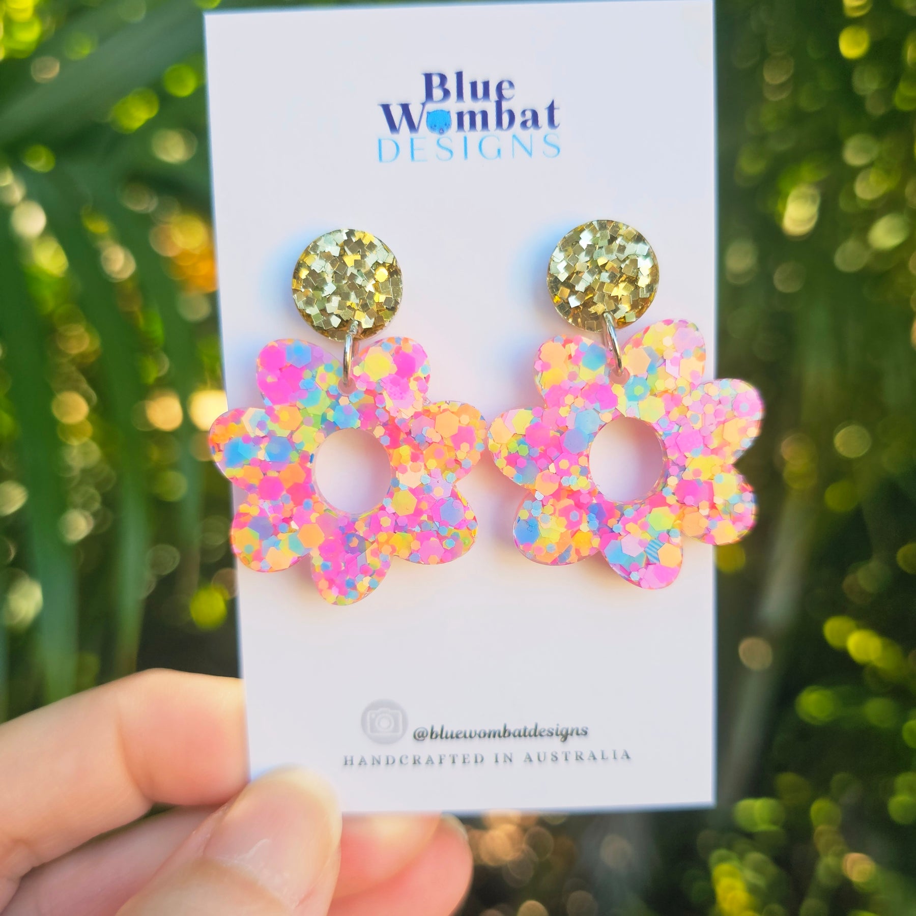Flower Dangles Chameleon Glitter Resin Statement Earrings