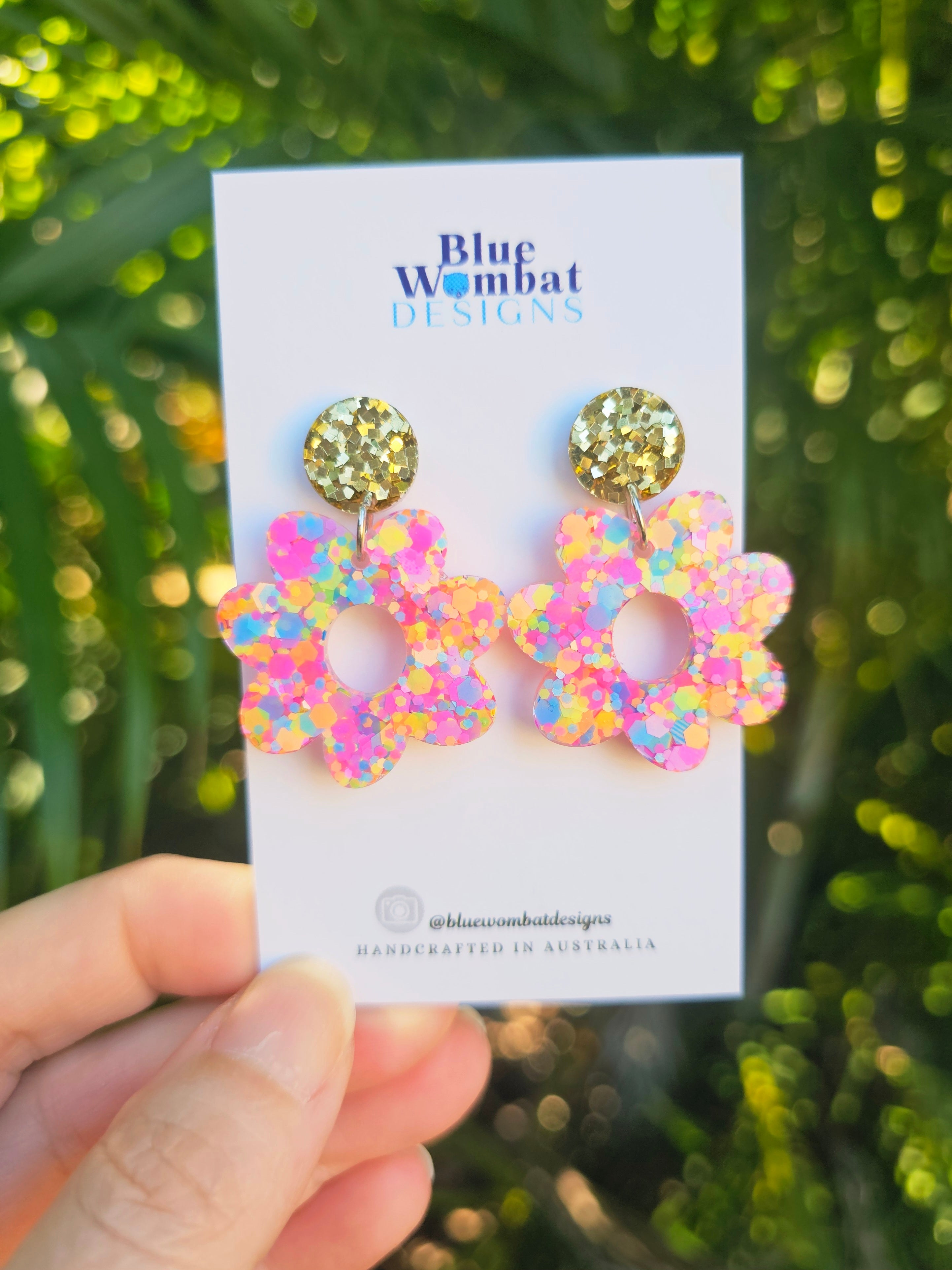 Flower Dangles Chameleon Glitter Resin Statement Earrings