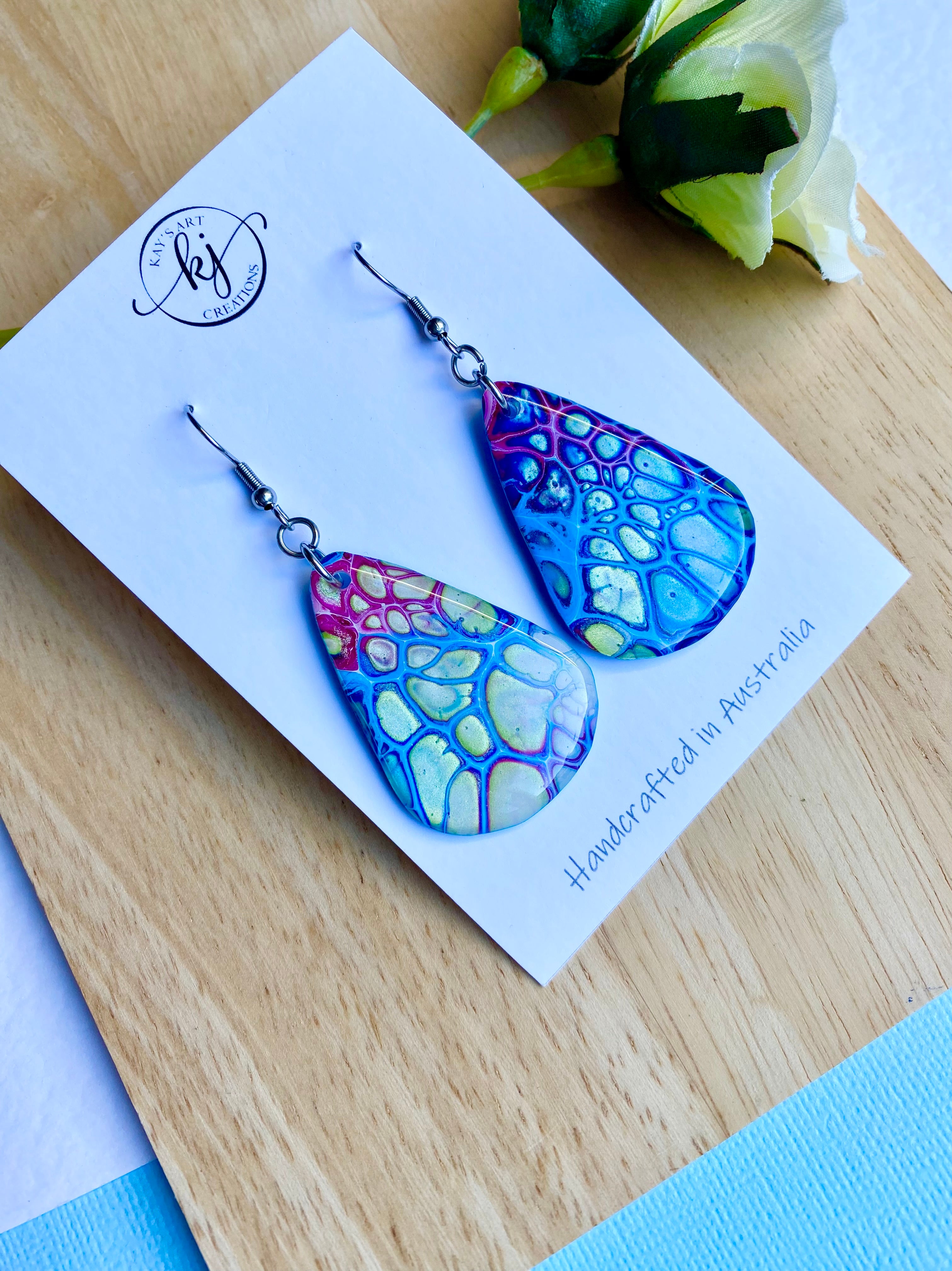 Arty Abstract Teardrop Painted Earrings